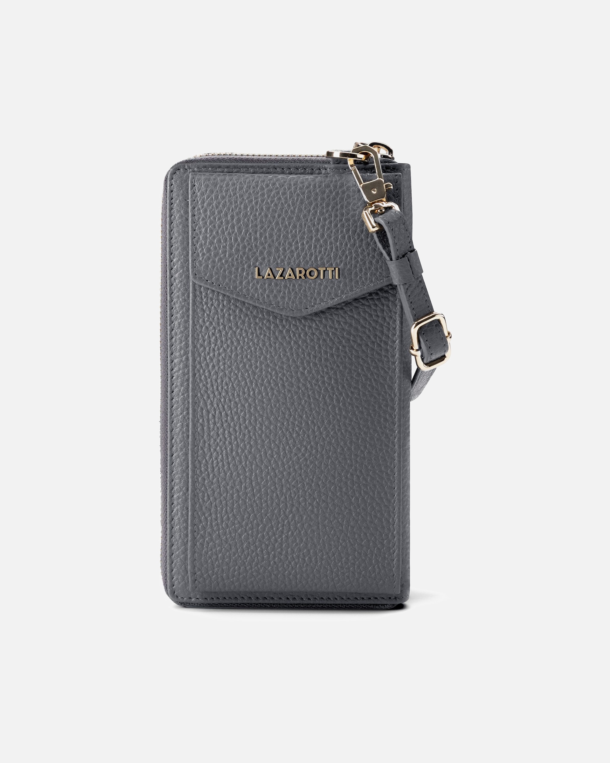 Accessoires pour téléphone portable for FemmeBologna Leather Zip-Around Porte-monnaie Porte-téléphone en cuir 19 cmgrey-2