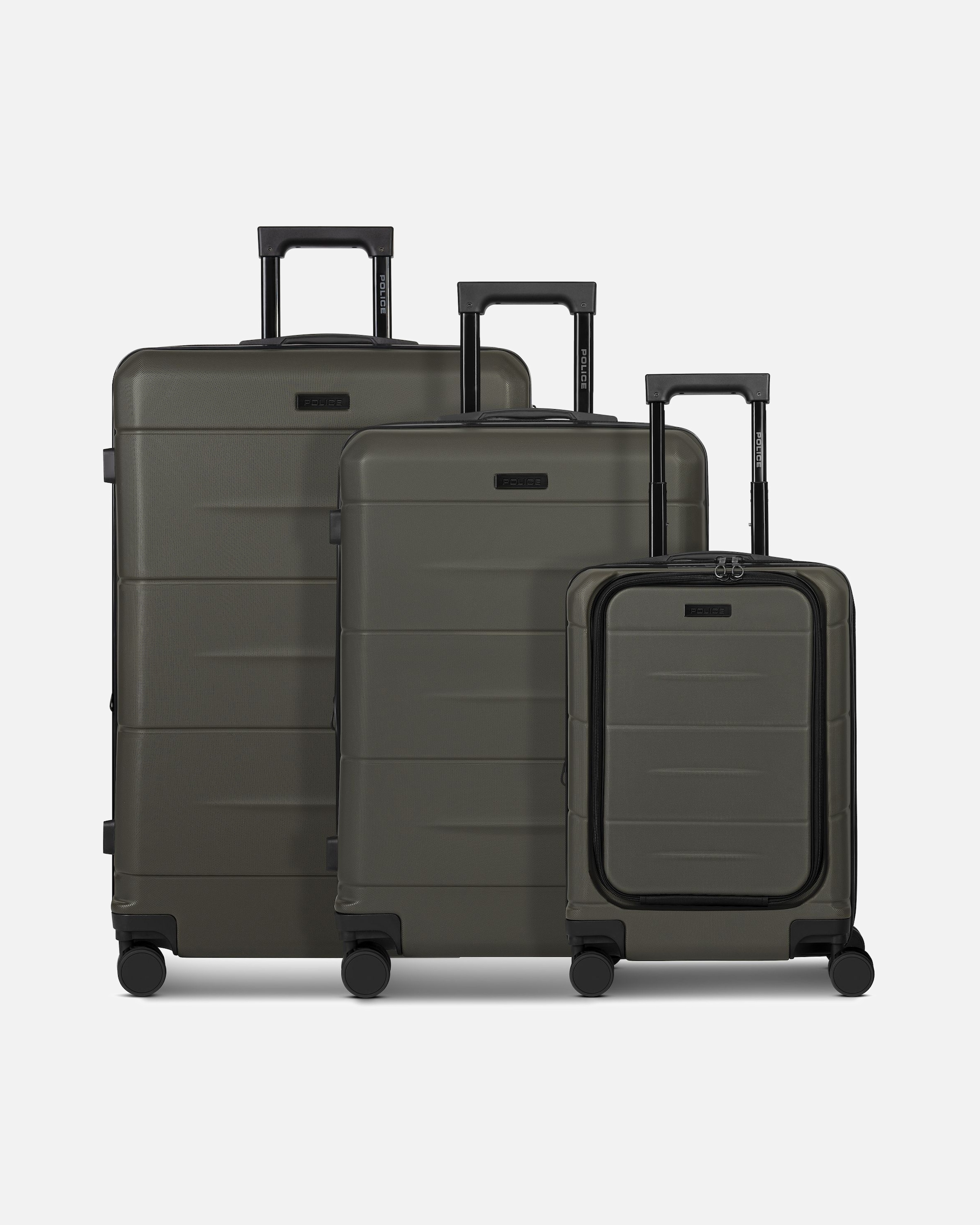 Koffer für Männlich Police London 4 Rollen Kofferset 3-teilig mit Dehnfalte cool olive