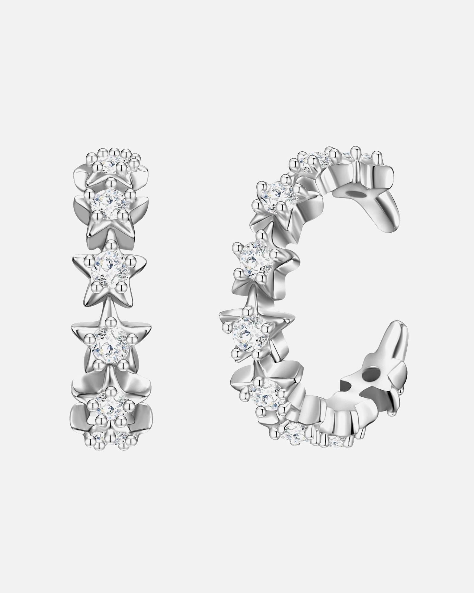 Boucle d'oreilles for FemmeManchette d'oreille en argent Étoiles Argent sterling Oxyde de zirconium (CZ) en Argent11,1 mm
