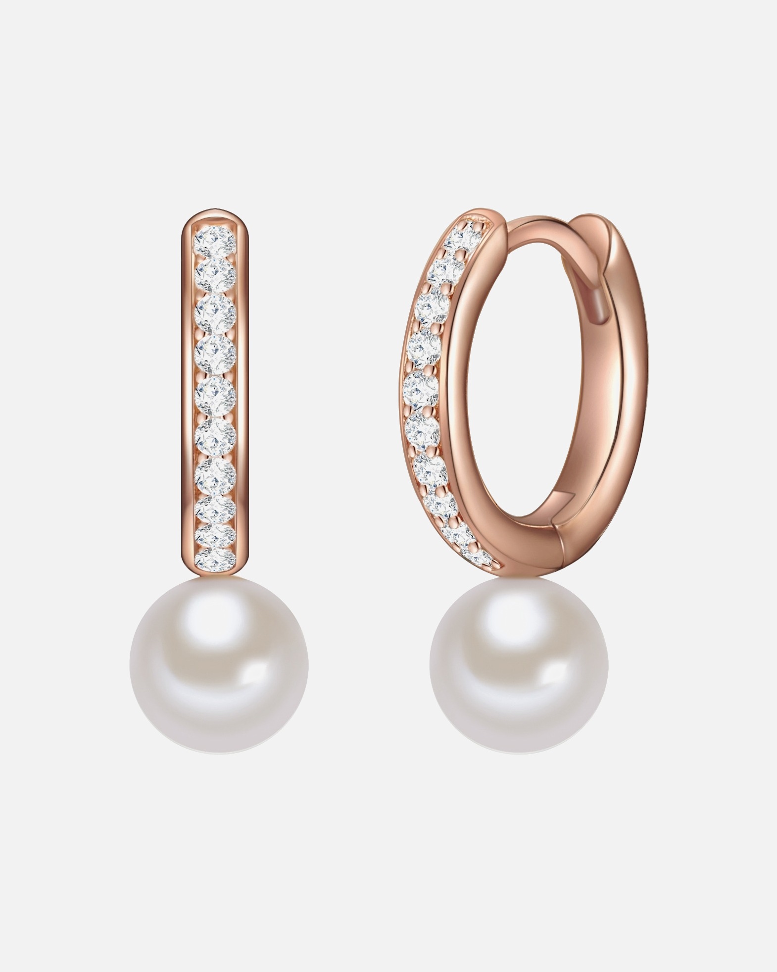 Créoles for FemmeCréoles en argent Argent sterling Oxyde de zirconium (CZ) Perle de culture d'eau douce en Or rose19,9 mm