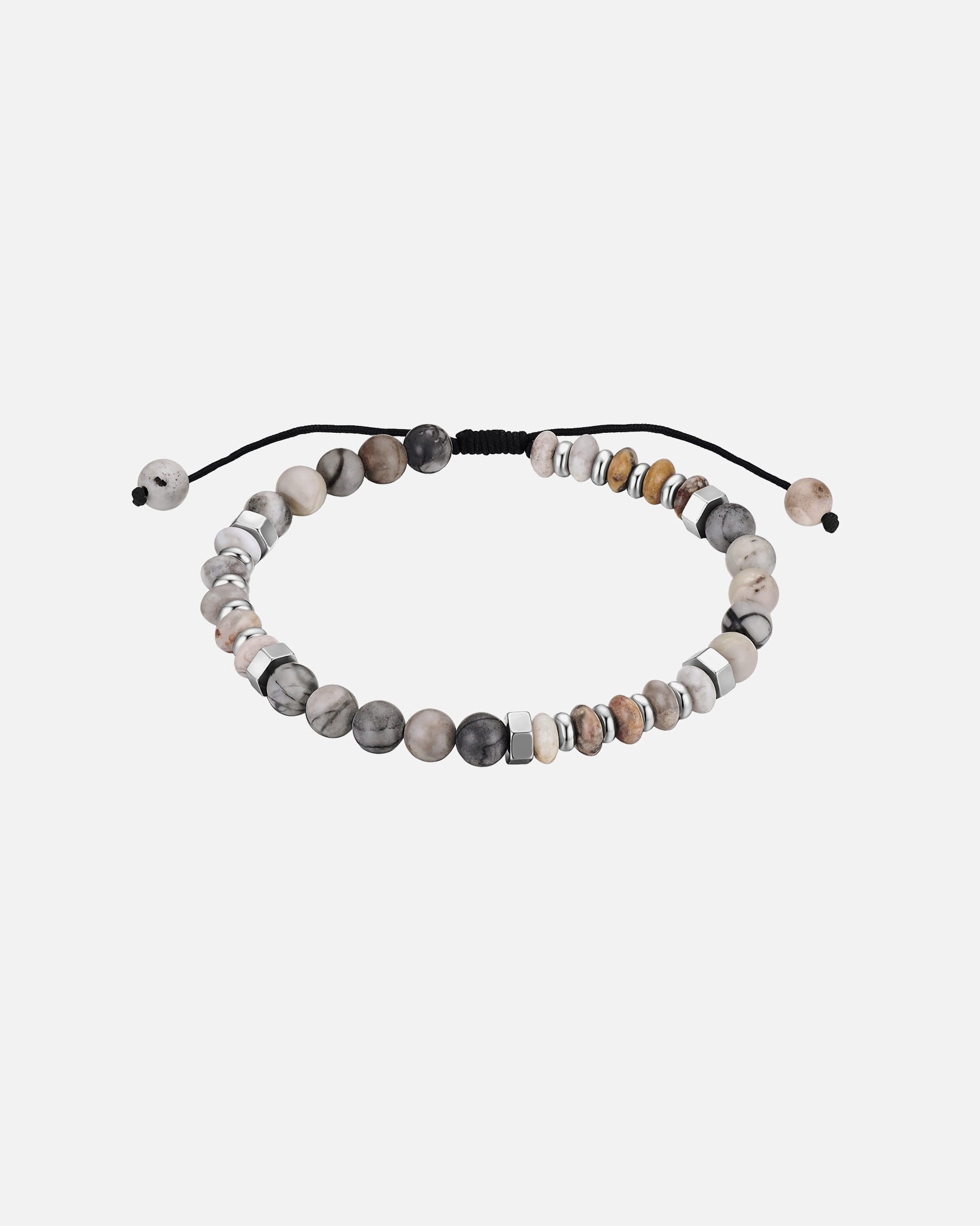 Bracelet for HommeTrue RebelsBracelet en acier inoxydable en argent avec jaspe Picasso19,0 - 23,0 cm, flexibel einstellbar