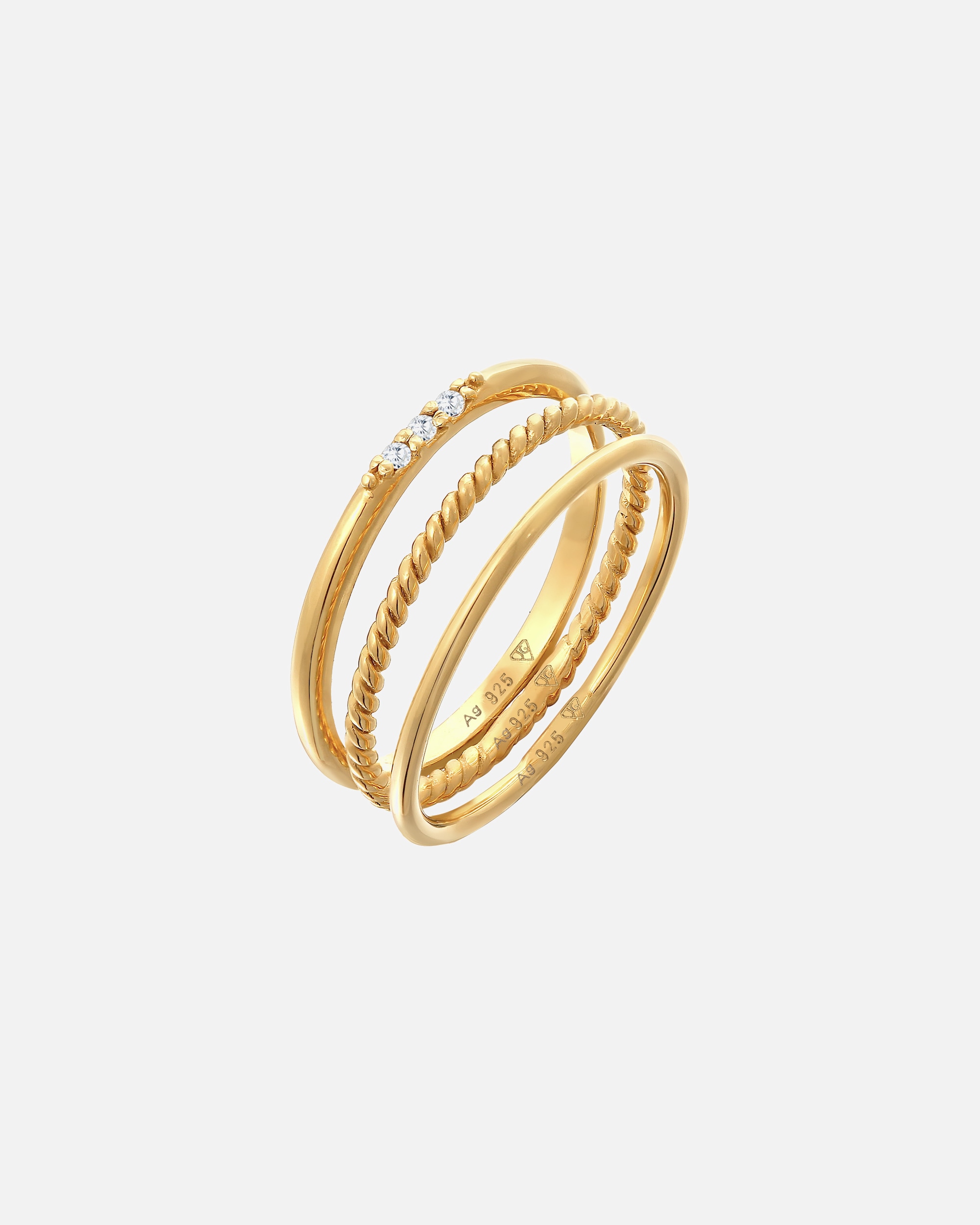 Ring für Weiblich Stapelringe Zirkonia Kordel Basic 3er Set 925 Silber 54