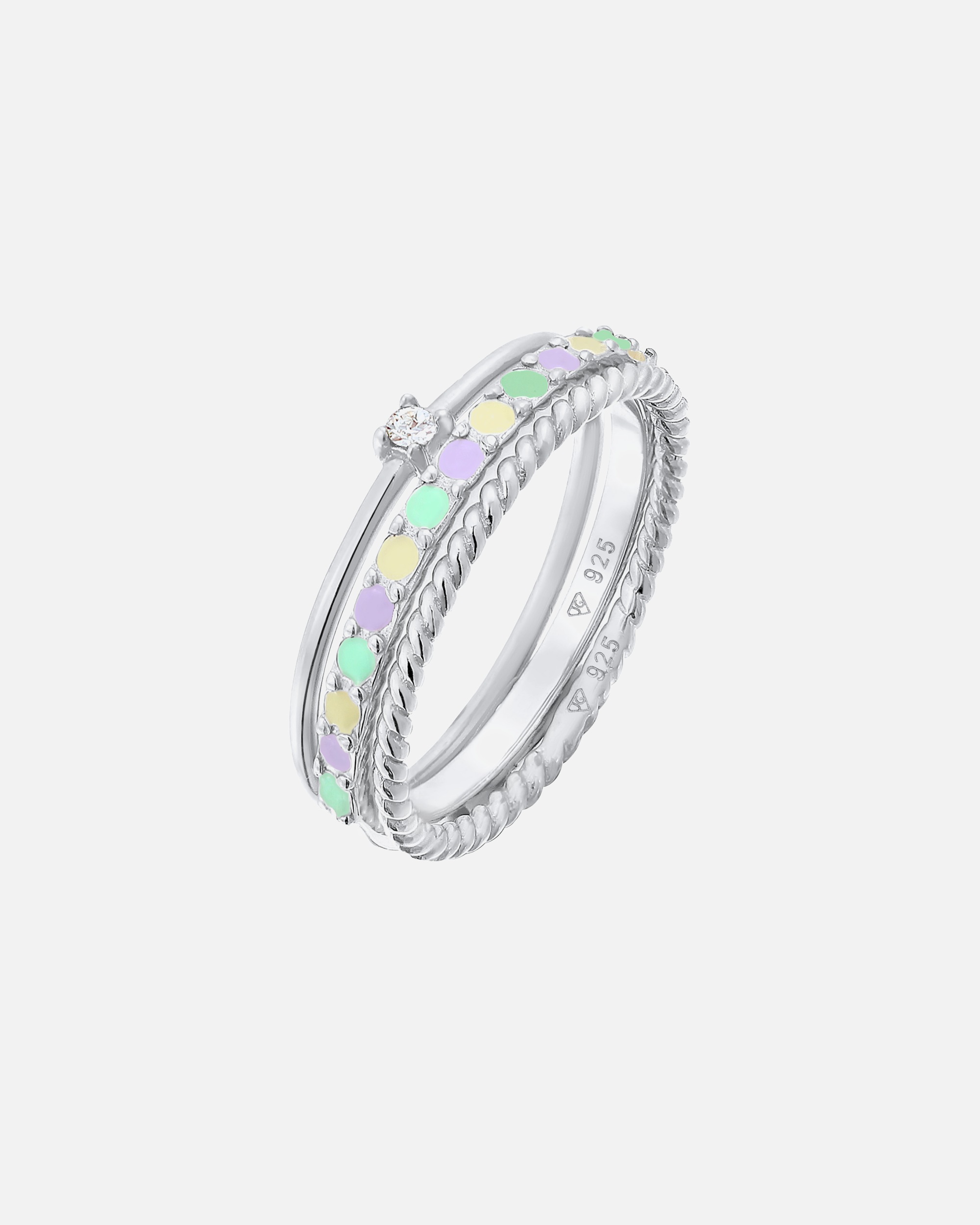 Bague for FemmeElliFemmes Pile Set Moderne Solitaire Torsadé Tendance Multicolore avec Émail et Cristal en Argent Sterling 925 Plaqué Or66