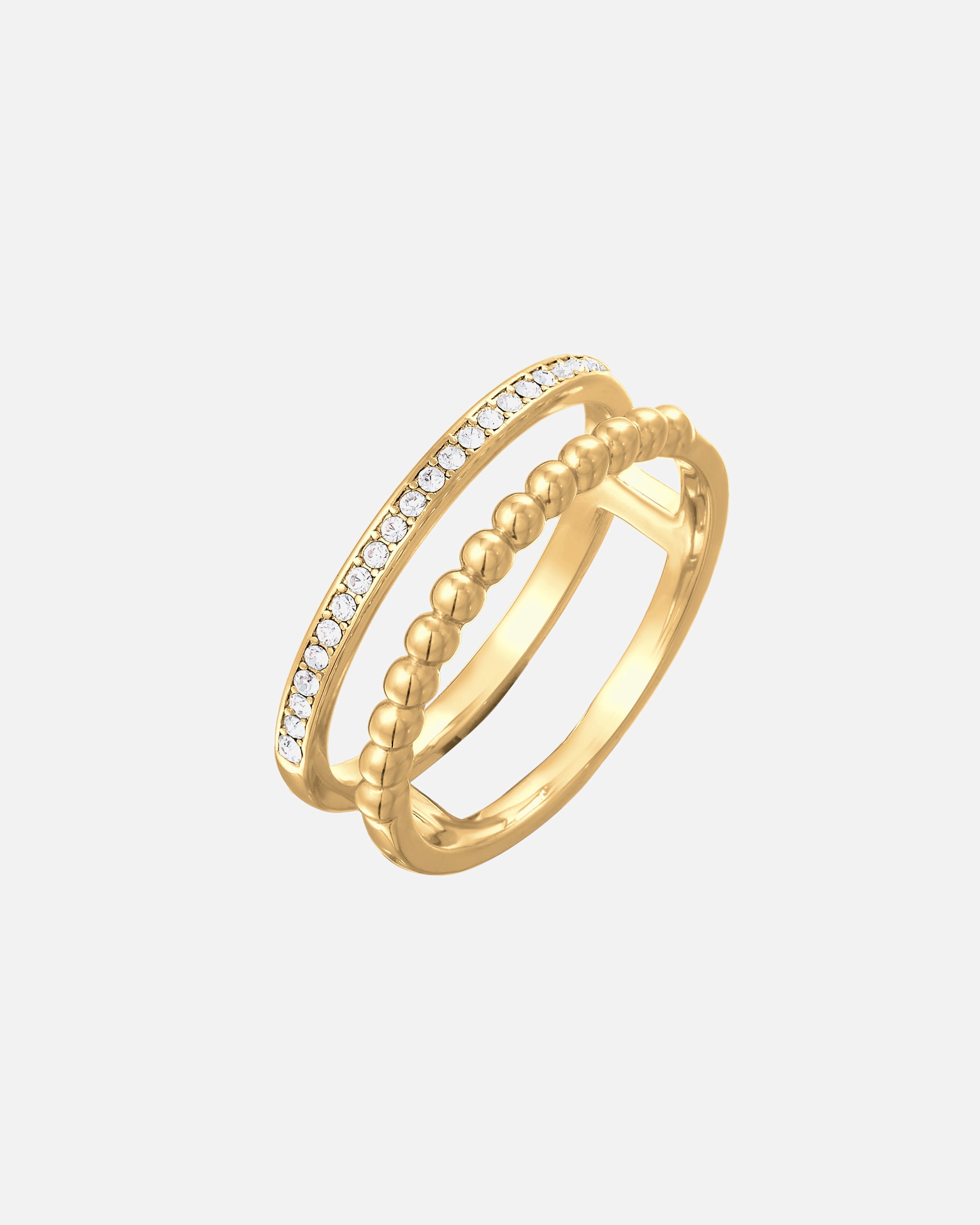 Ring für Weiblich Elli Damen Statement Zweireihig Kugel Goldfarben mit Kristallen 58