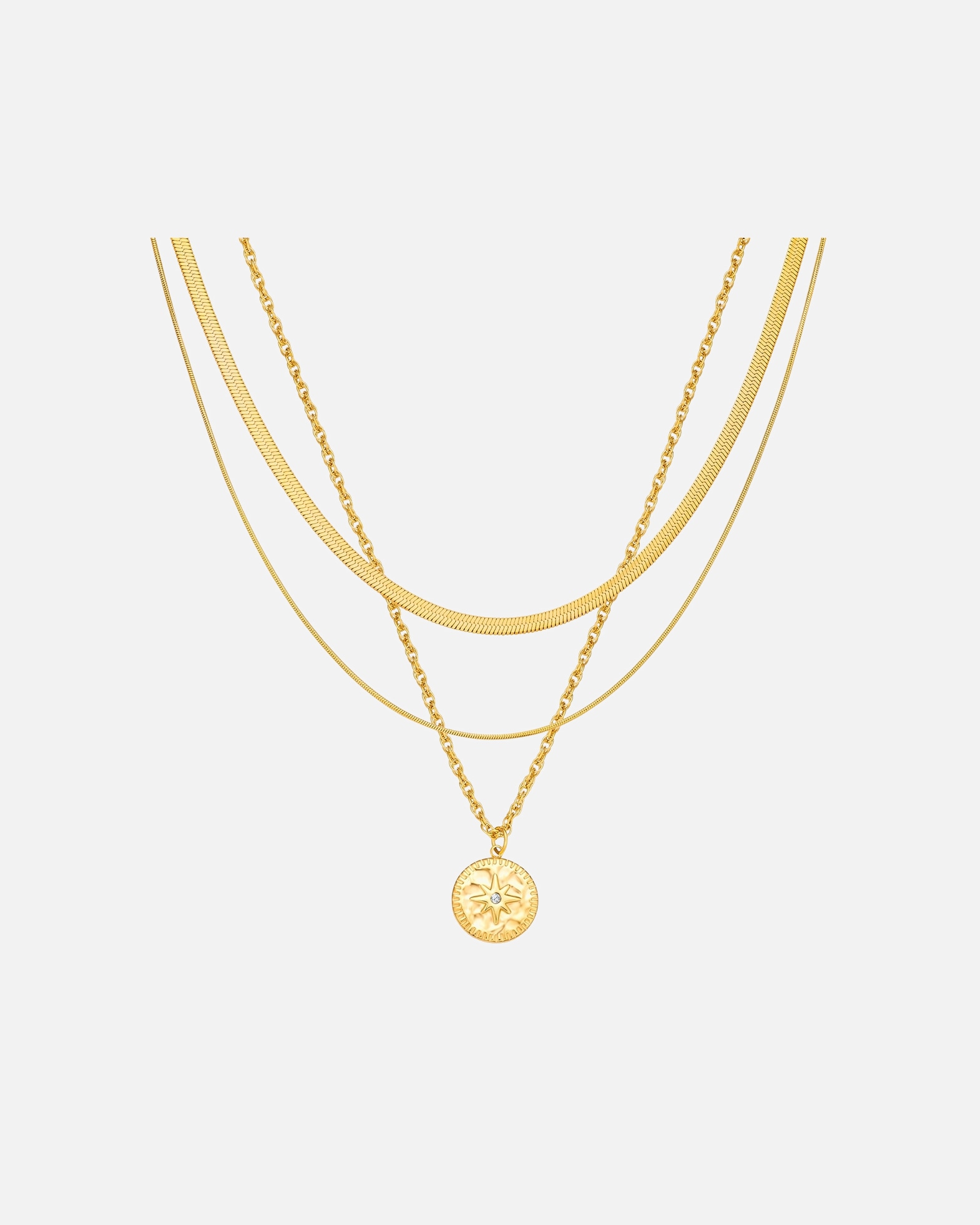 Collier for FemmeChaîne Étoilé en Acier inoxydable en Or jaune46,0/41,0/38,0 cm Basiskette + 5,0 cm Ve