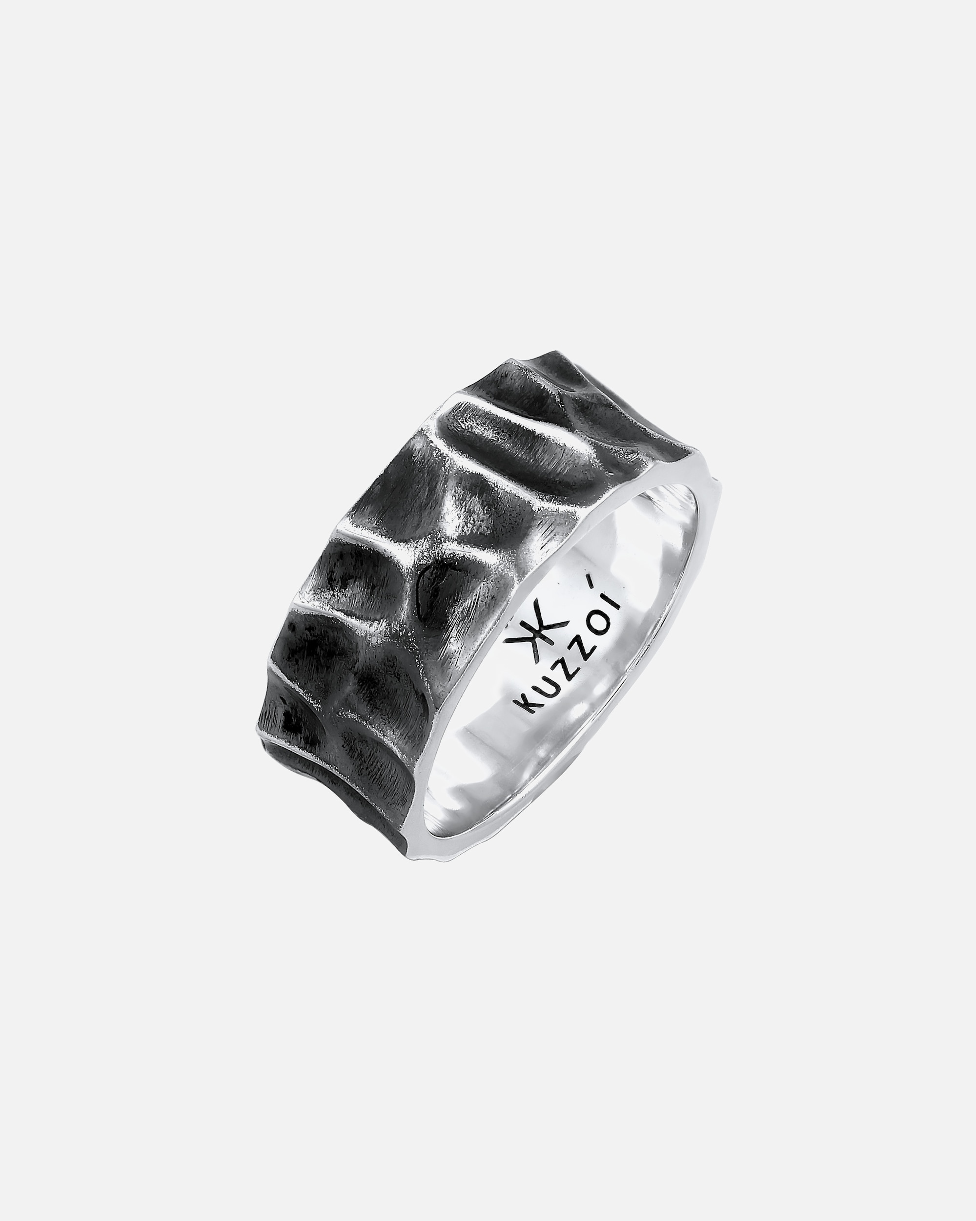 Bague for HommeKUZZOIà anneau pour homme martelée d'occasion ayant l'air solide en argent sterling 925 plaqué or58