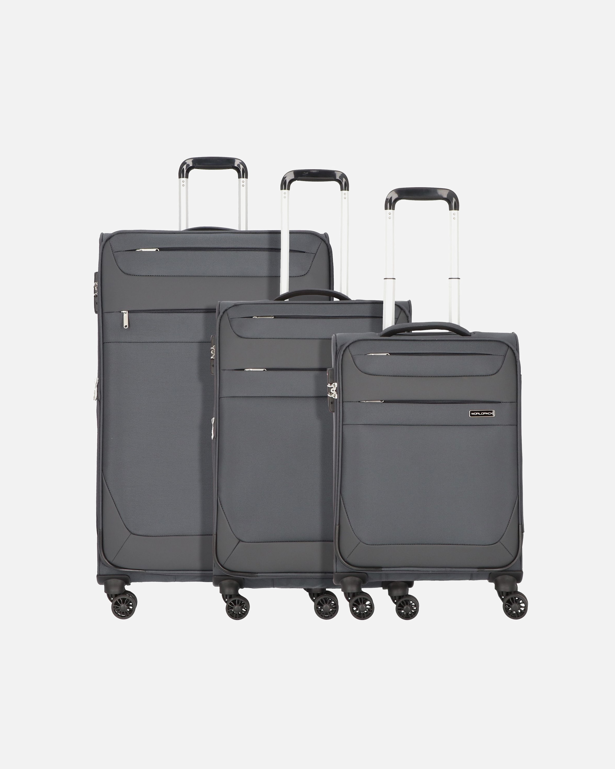 Koffer für Männlich Worldpack Dublin 4 Rollen Kofferset 3-teilig mit Dehnfalte dunkelgrau