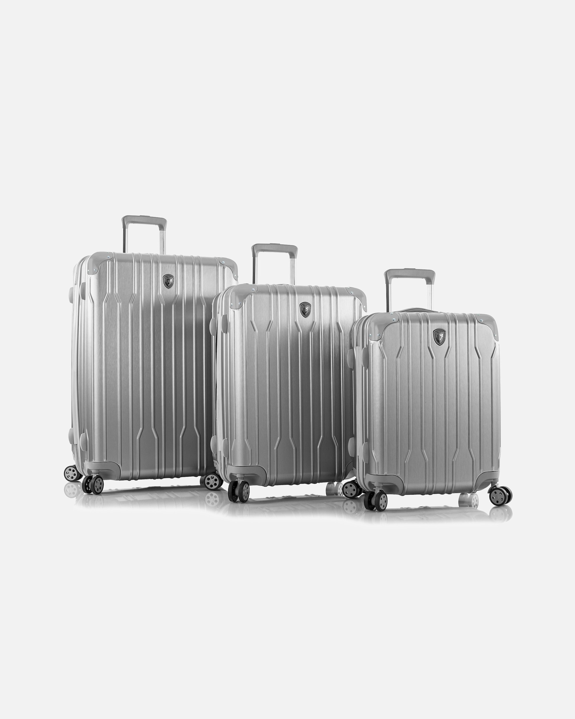 Koffer für Männlich Heys Xtrak 4 Rollen Kofferset 3-teilig mit Dehnfalte silver