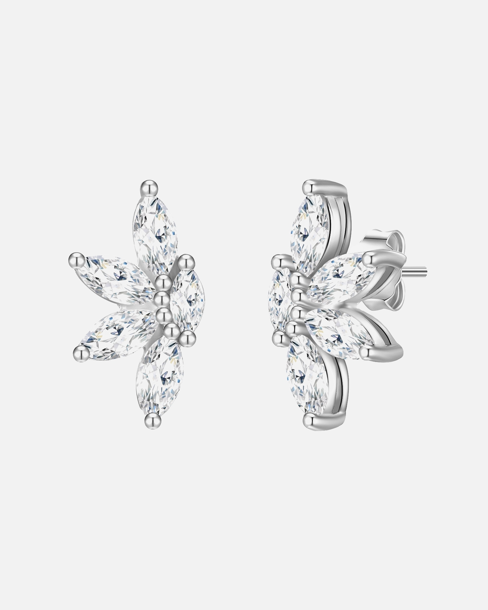 Boucle d'oreilles for FemmePuces d'oreilles en argent Fleur Argent sterling Oxyde de zirconium (CZ) en Argent14,4 mm