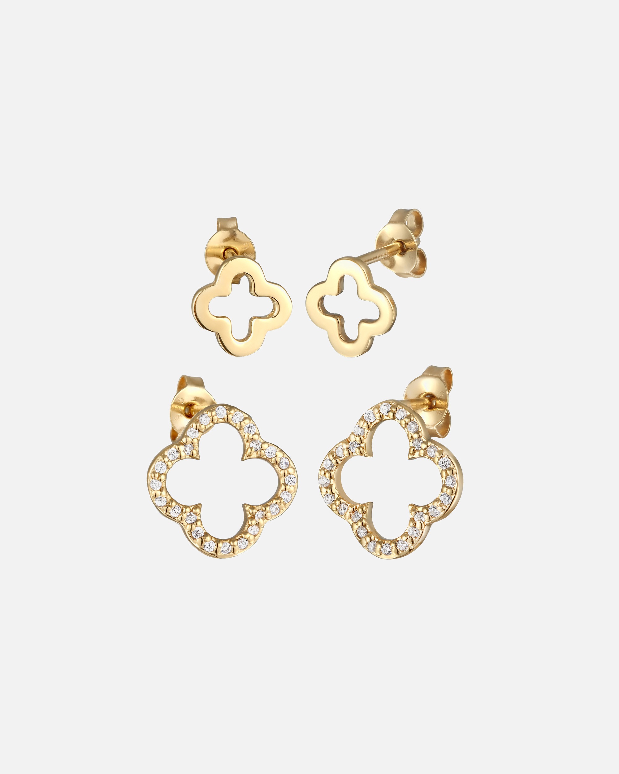 Ohrringe für Weiblich Elli Set Kleeblatt Zirkonia 925 Sterling Silber goldfarben
