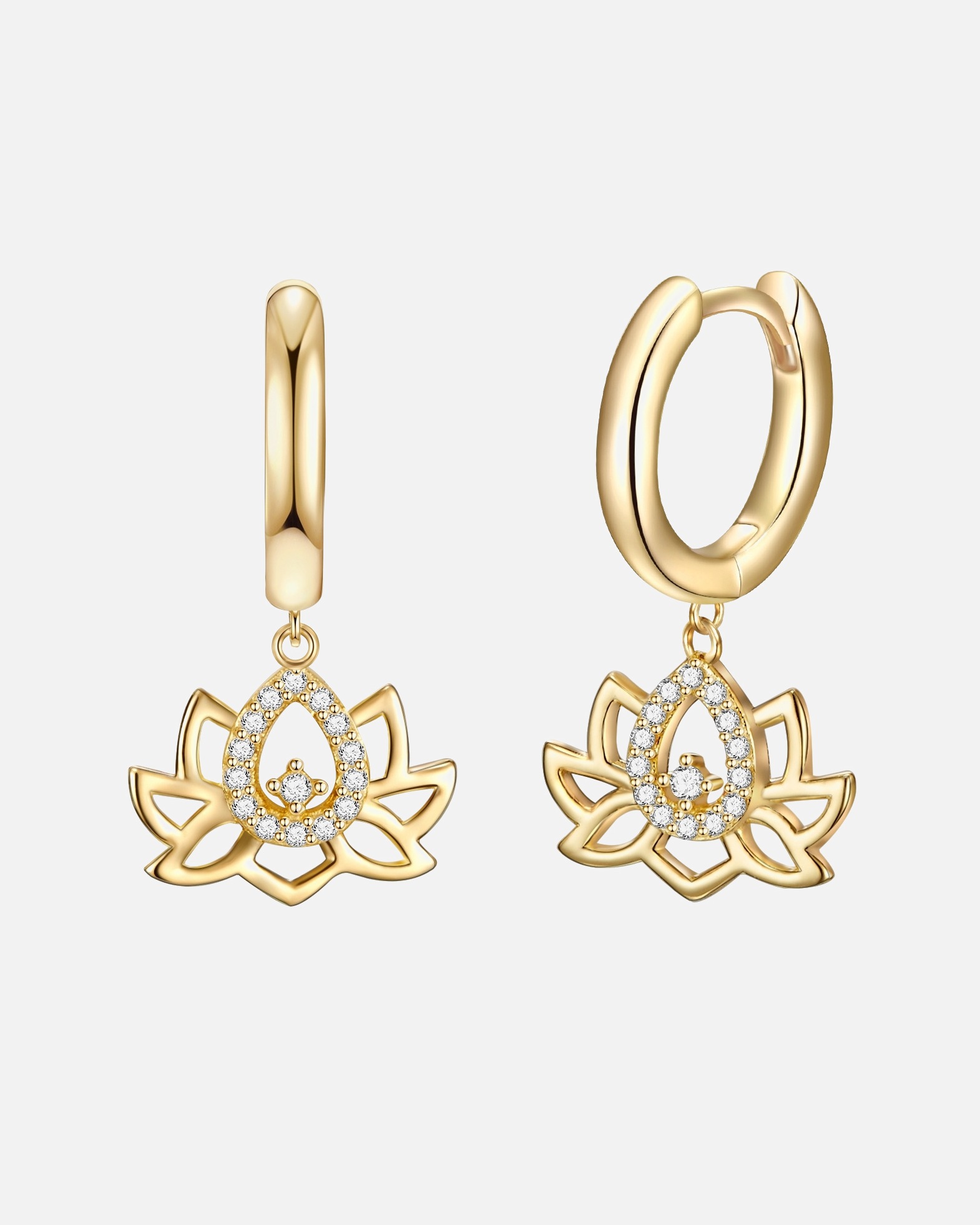 Créoles for FemmeCréoles en argent Fleur de lotus Argent sterling Oxyde de zirconium (CZ) en Or jaune49,5 mm