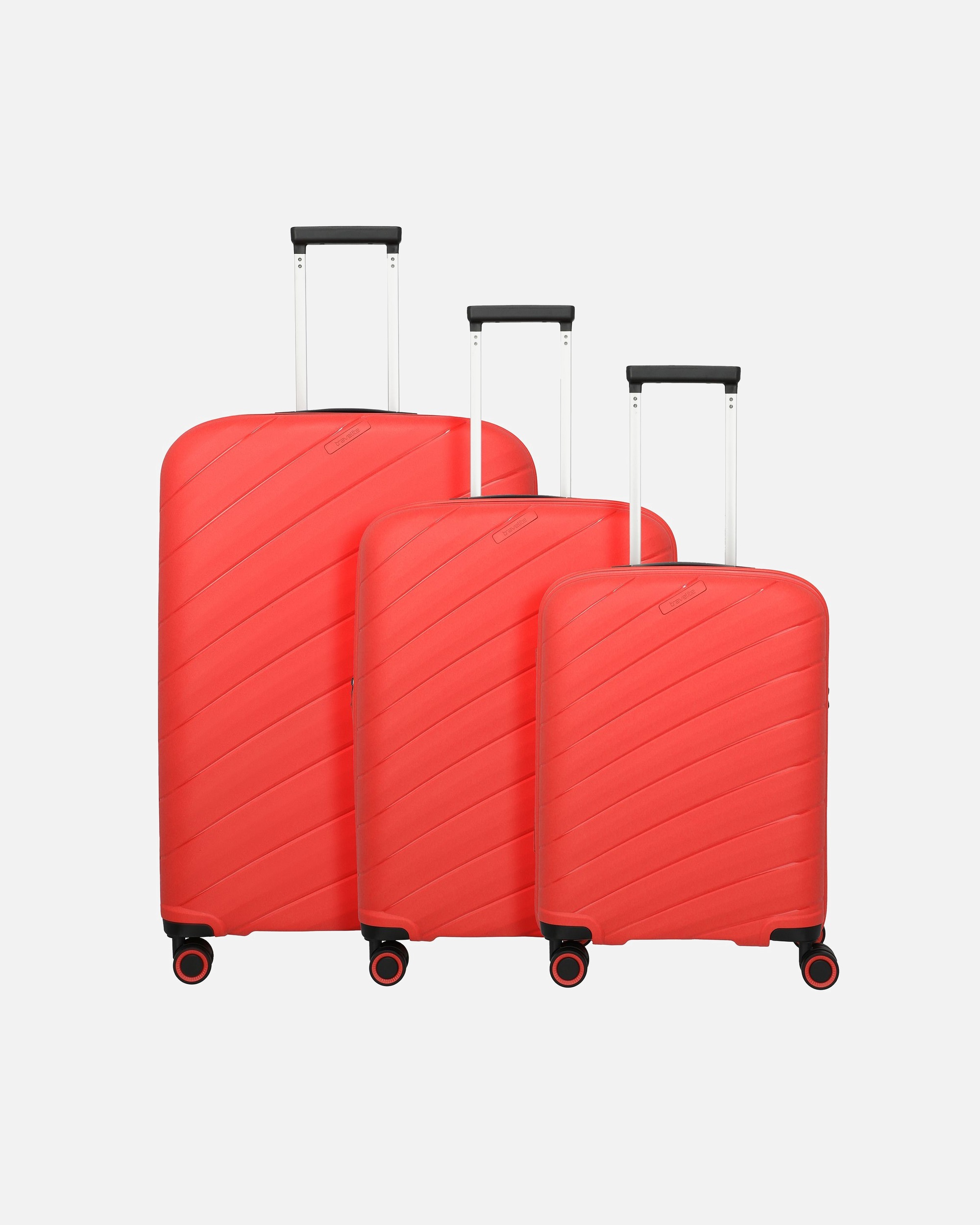 Koffer für Männlich Travelite Burano 4 Rollen Kofferset 3-teilig mit Dehnfalte raspberry