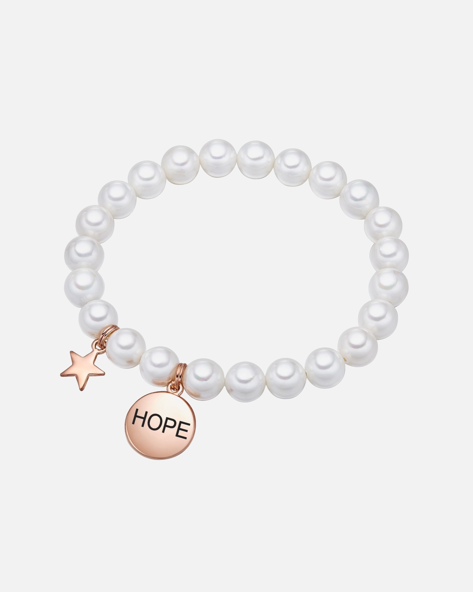 Armband für Weiblich Lulu & Jane Perlen-Armband Hope Messing Muschelkernperle in Roségold 19,0 cm