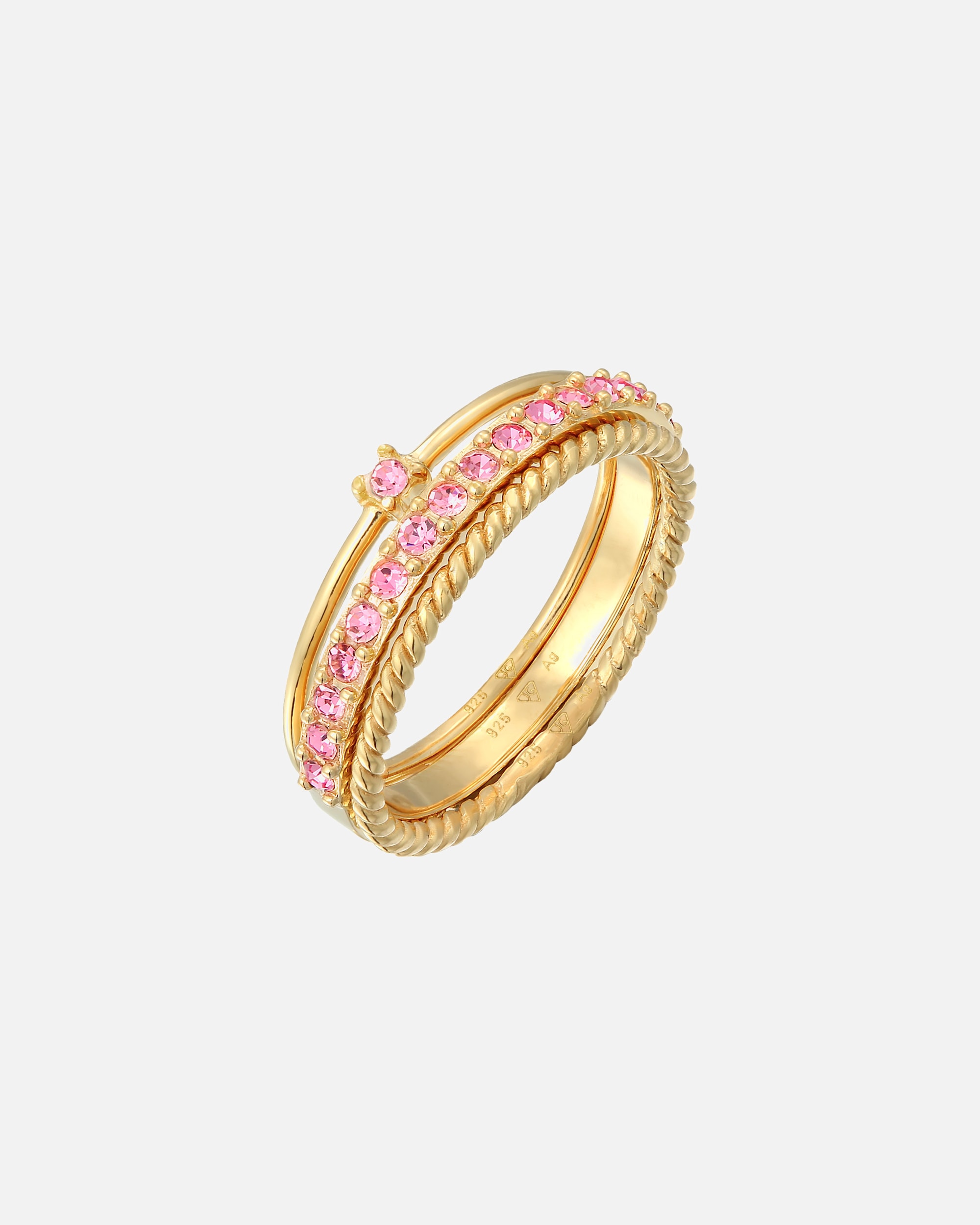 Ring für Weiblich Elli Set Kristalle Rosa Pastell 925 Silber vergoldet, mit Kristallen von Swarovski® 62