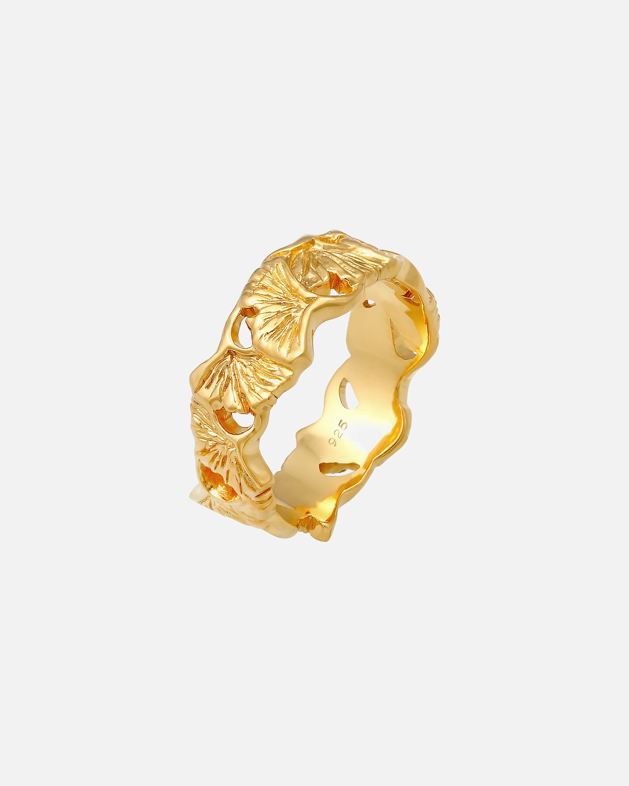 Ring für Weiblich Elli Bandring Ginkgo Blatt Tropic 925 Silber vergoldet 54