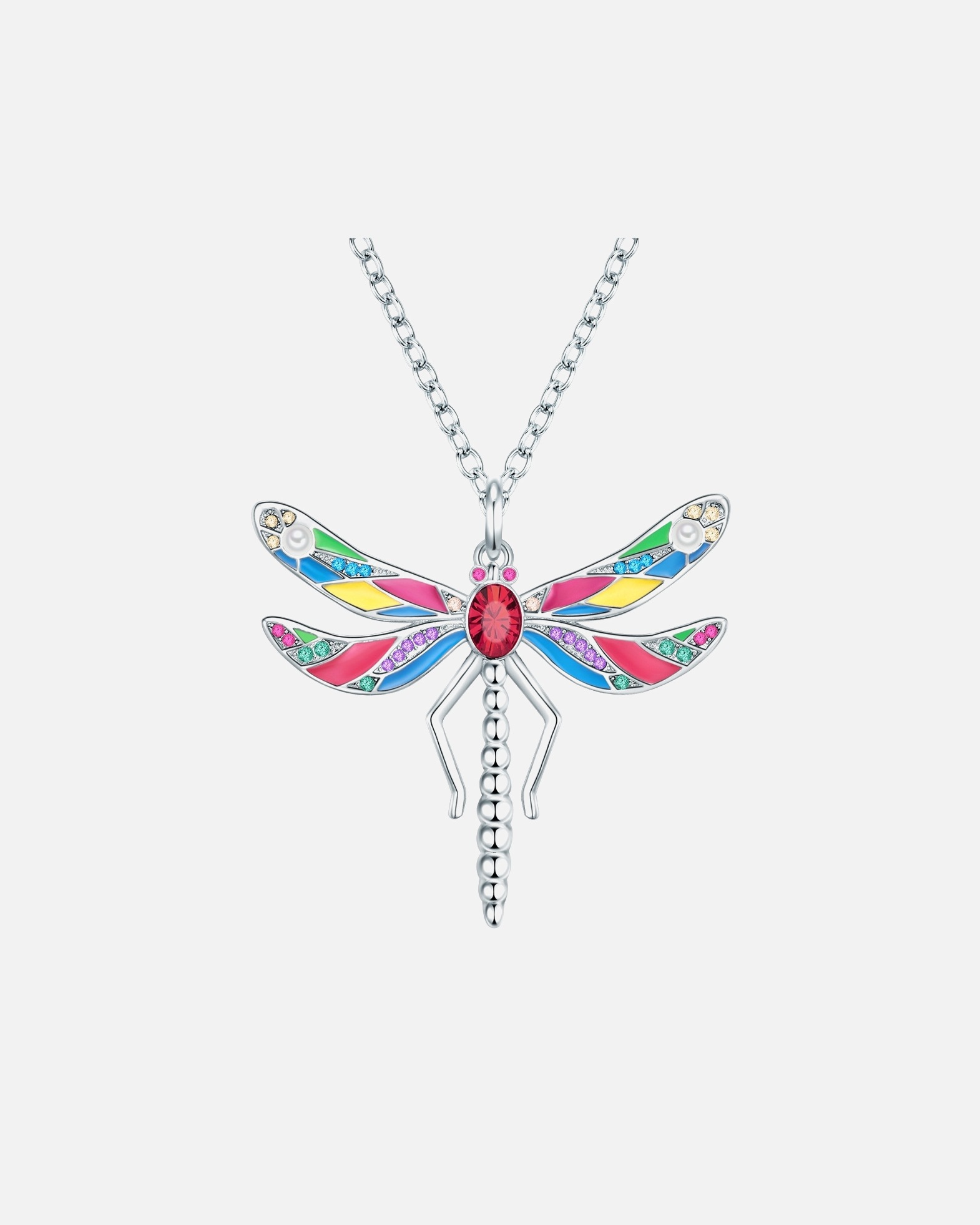 Halskette für Weiblich Halskette Libelle Messing verziert mit Kristallen von Swarovski® Perle (synth.) in Silber 61,0 cm