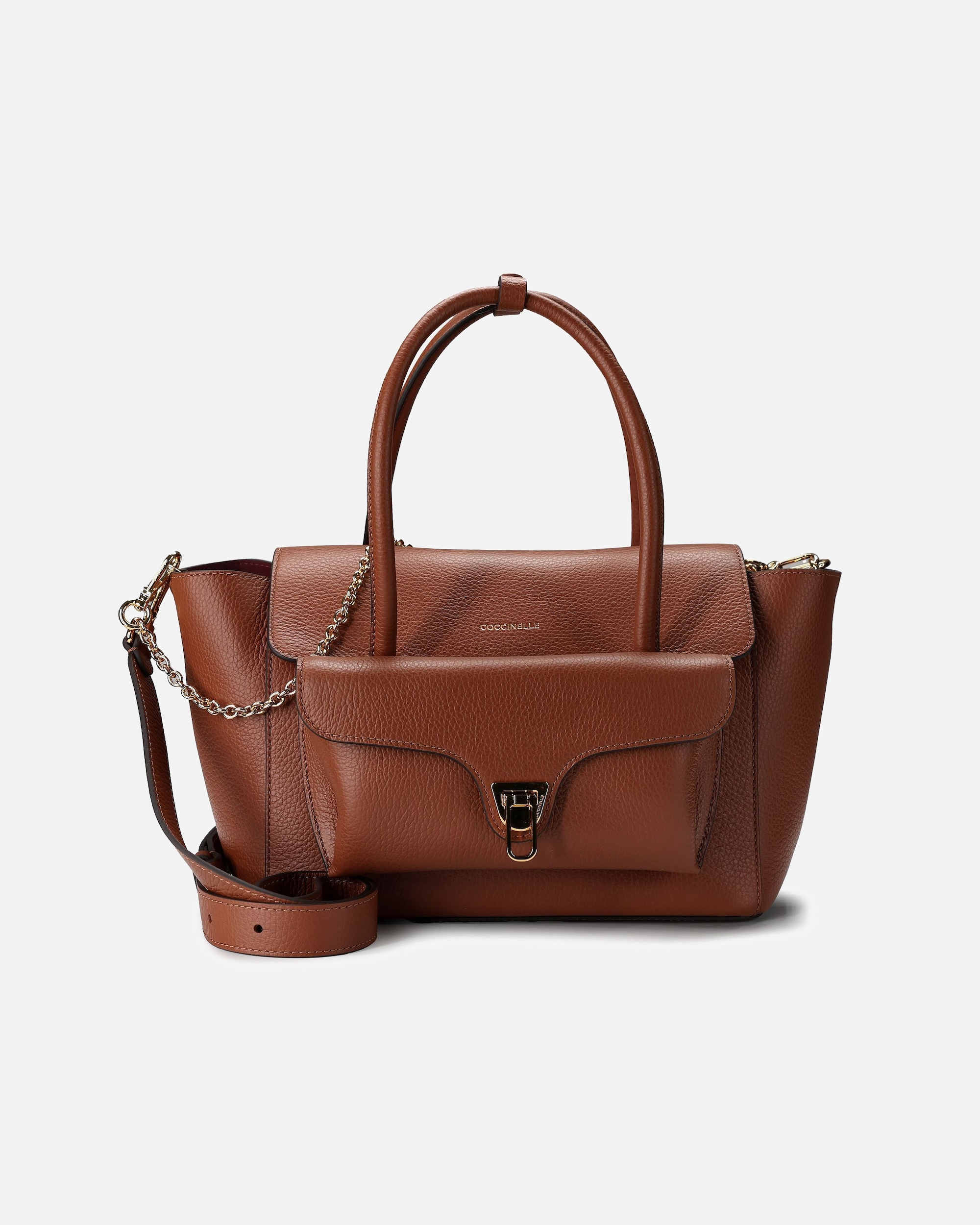 Tasche für Weiblich Coccinelle Double Beat Schultertasche cognac