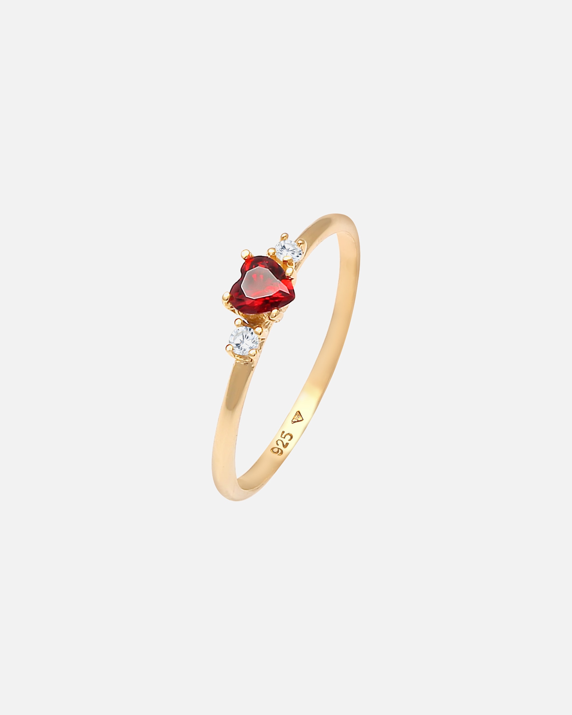 Bague for FemmeElliFemmes Bague de fiançailles Cœur Rouge avec cristaux de zirconium en Argent Sterling 925 Plaqué Or54