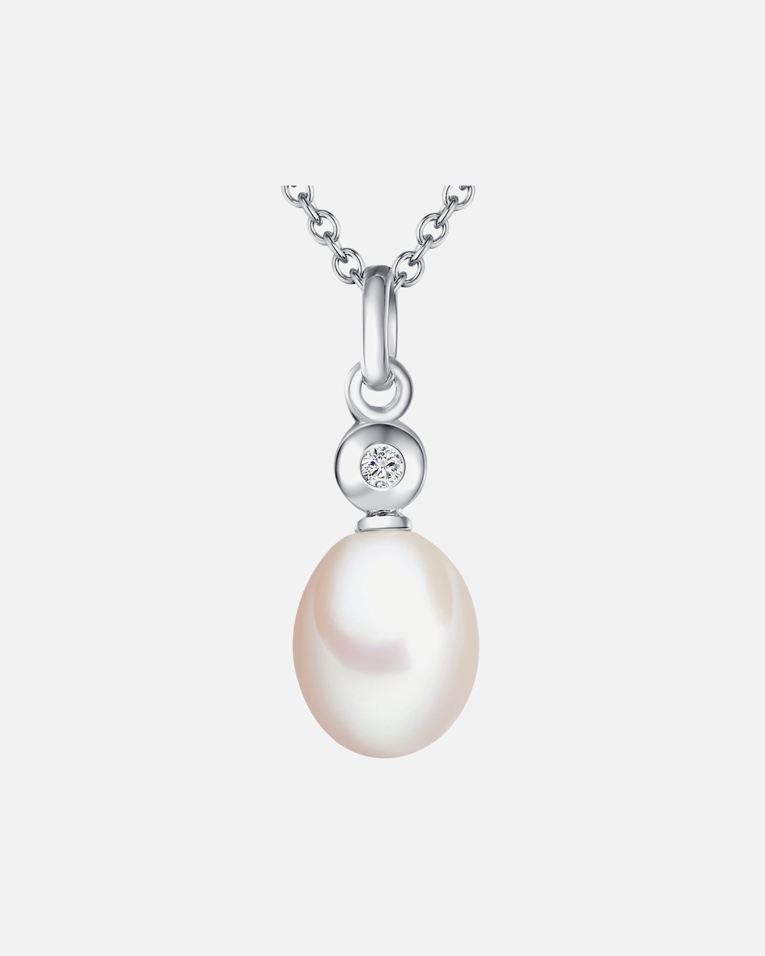 Collier for FemmeLulu & JaneChaîne Argent sterling Diamant Perle de culture d'eau douce en Argent45 cm + 5 cm