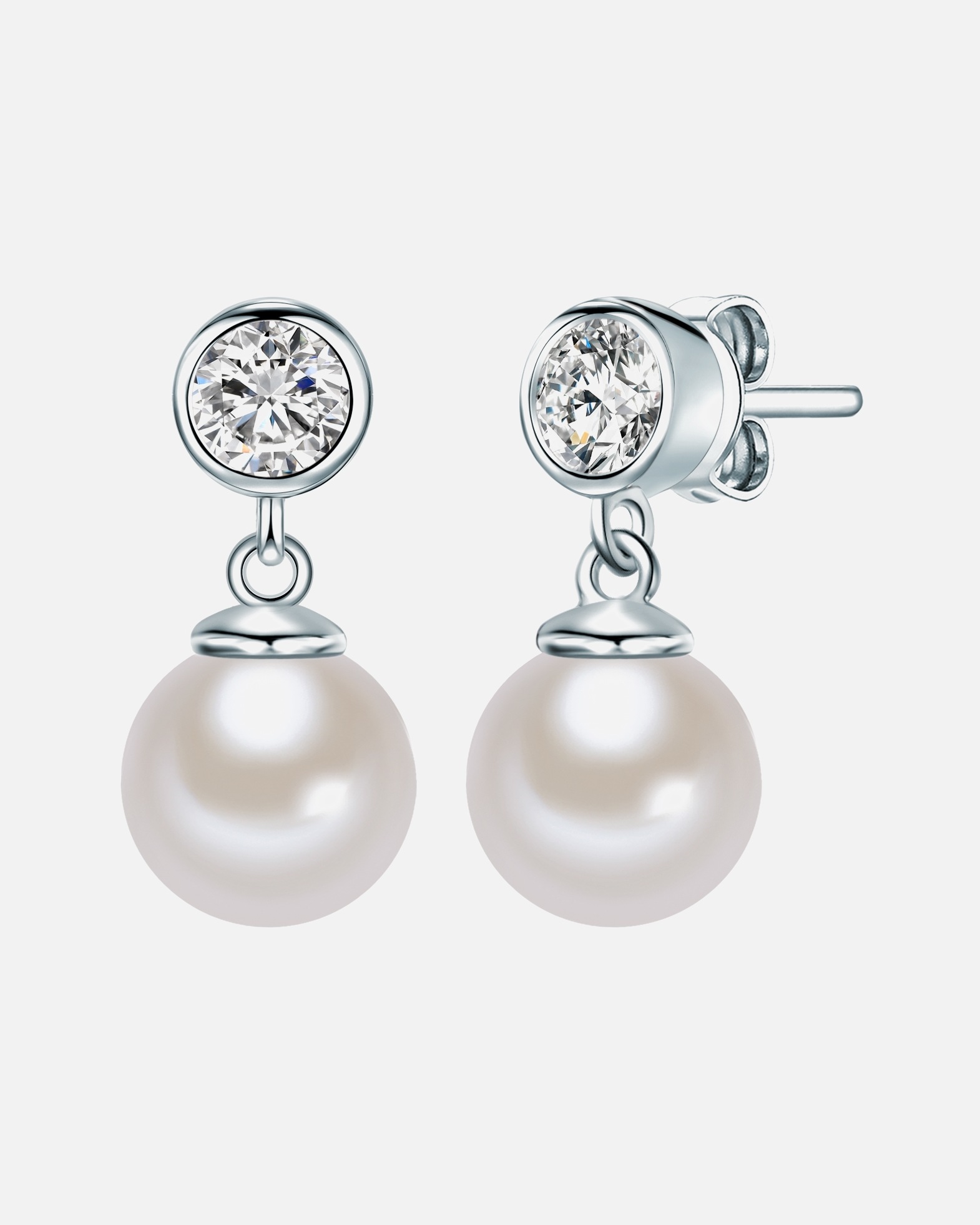 Boucle d'oreilles for FemmeRafaela DonataPuces d'oreilles en argent Argent sterling Oxyde de zirconium (CZ) Perles organiques en Argent18,7 mm