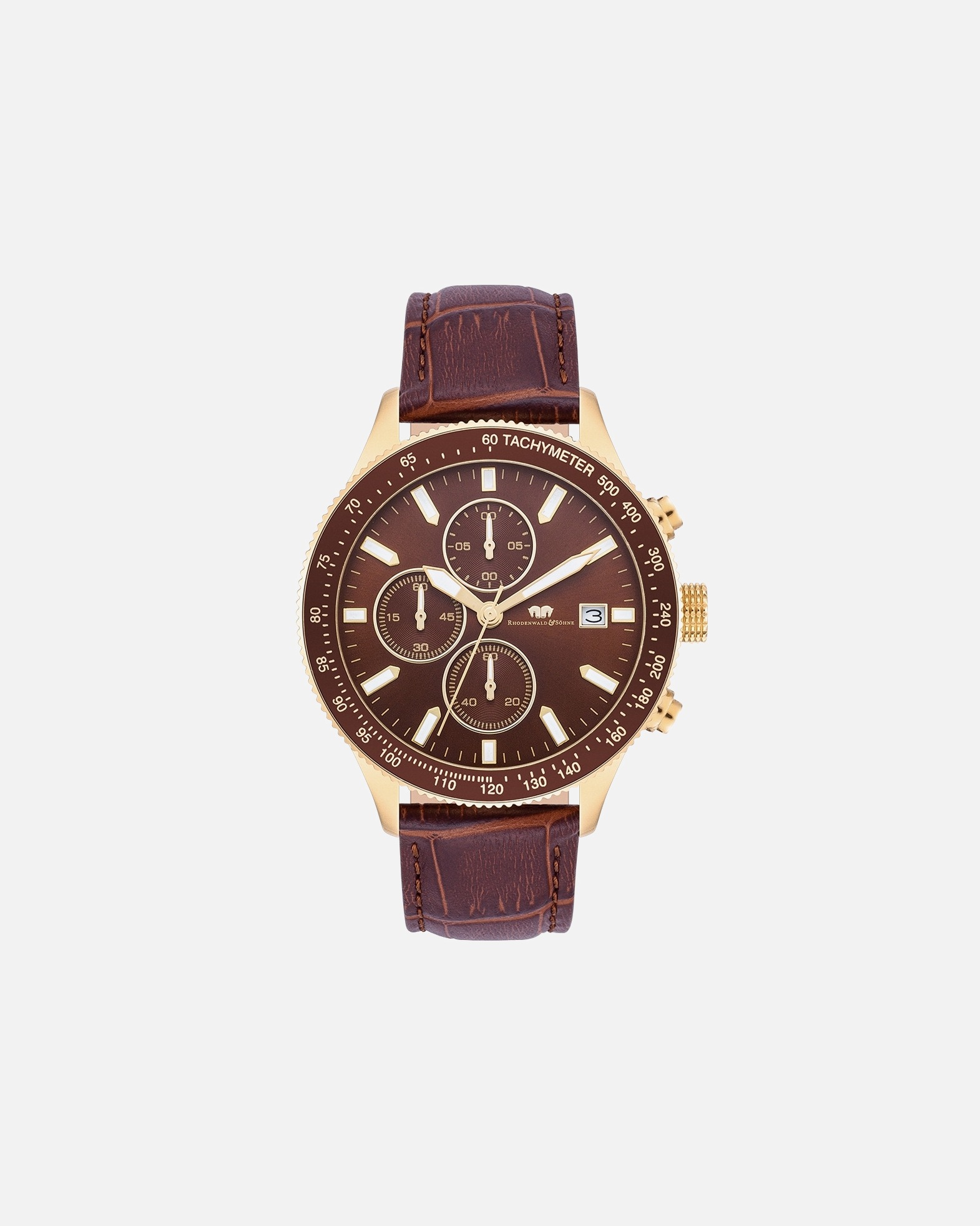 Uhr für Männlich Armband-Uhr Karthago II aus Echtleder in gelbgold 43,0 mm