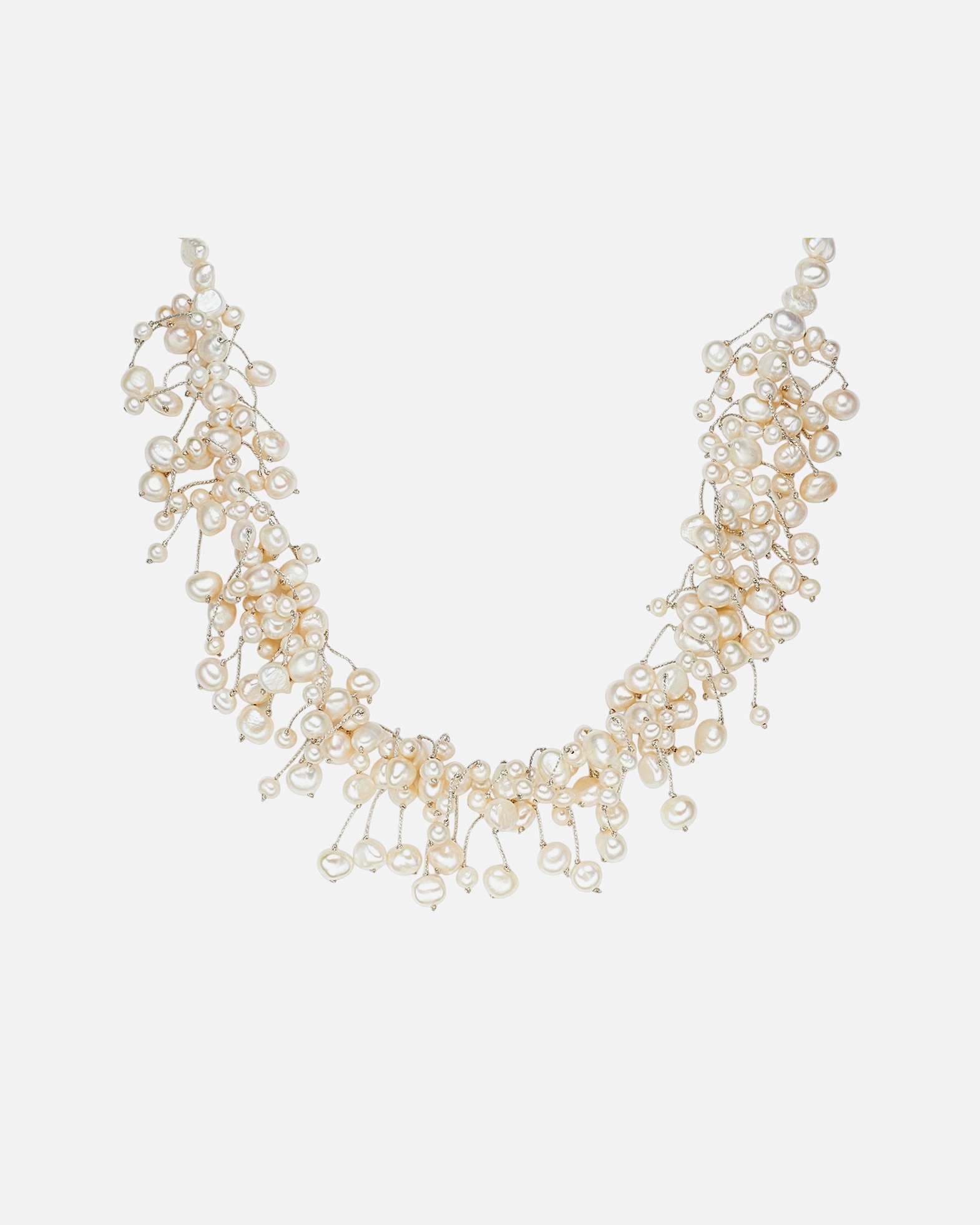 Halskette für Weiblich Valero Pearls Perlen-Kette Sterling Silber Süßwasser-Zuchtperle in Silber 42,0 cm Basiskette + 5,0 cm Verlängerung