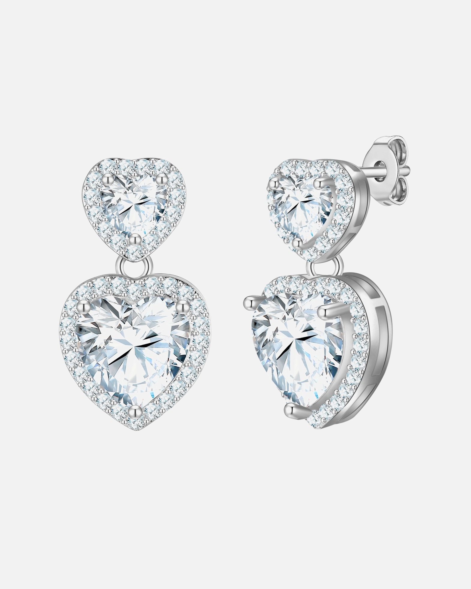 Boucle d'oreilles for FemmeBoucles d'oreilles pendantes cœur en laiton argenté avec zirconium17,2 mm