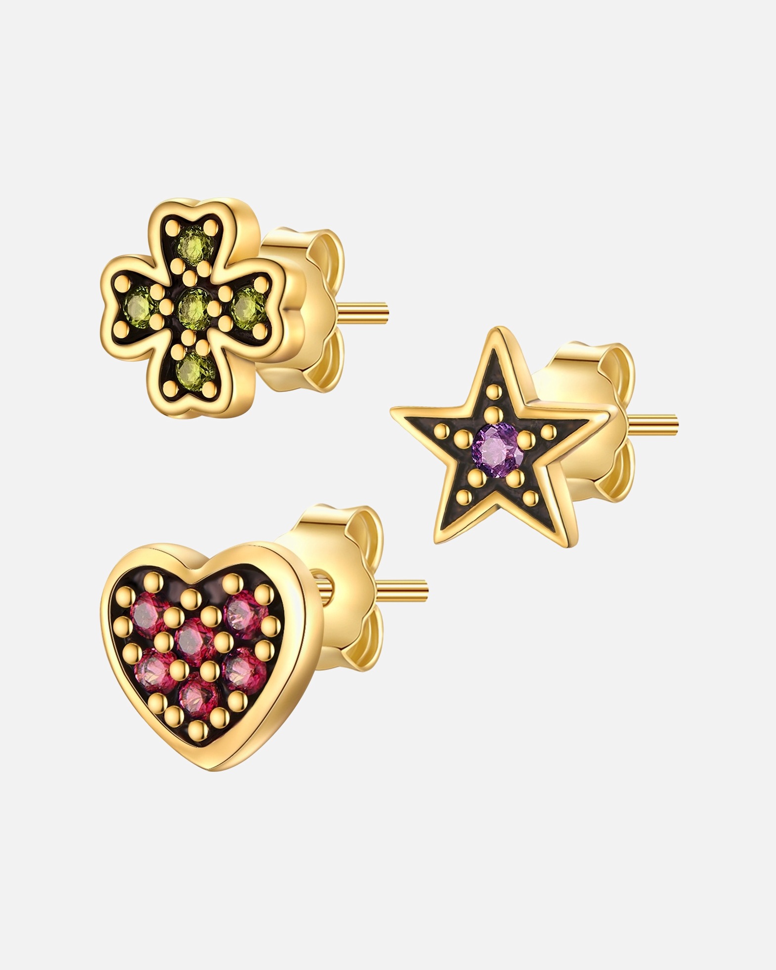 Boucle d'oreilles for FemmeBoucles d´oreilles trèfle/étoile/coeur en Argent sterling en Or jaune5,8/5,7/5,7 mm