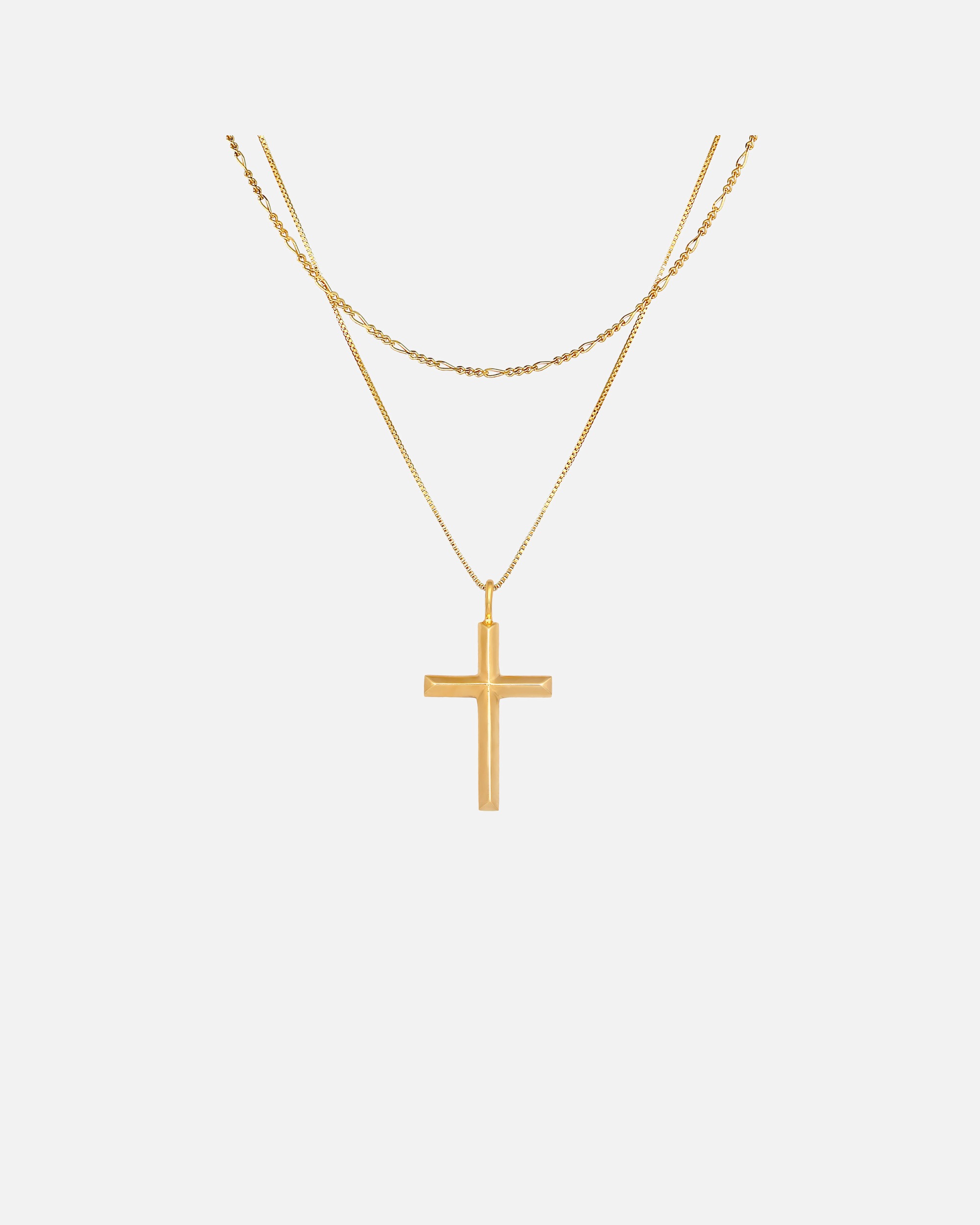 Halskette für Männlich KUZZOI Herren Layer Kreuz Religion 925 Silber goldfarben