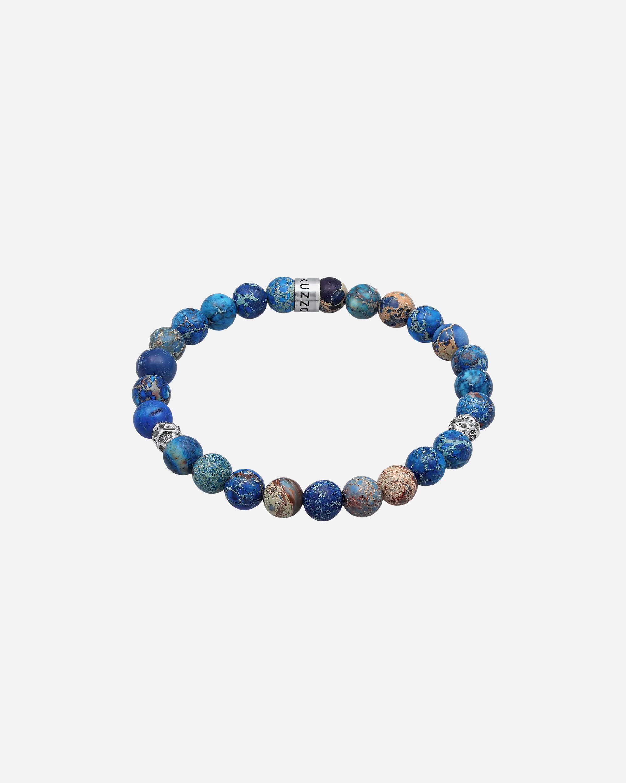 Armband für Männlich KUZZOI Herren Achat Perlen Blau Beads 925 Silber 23