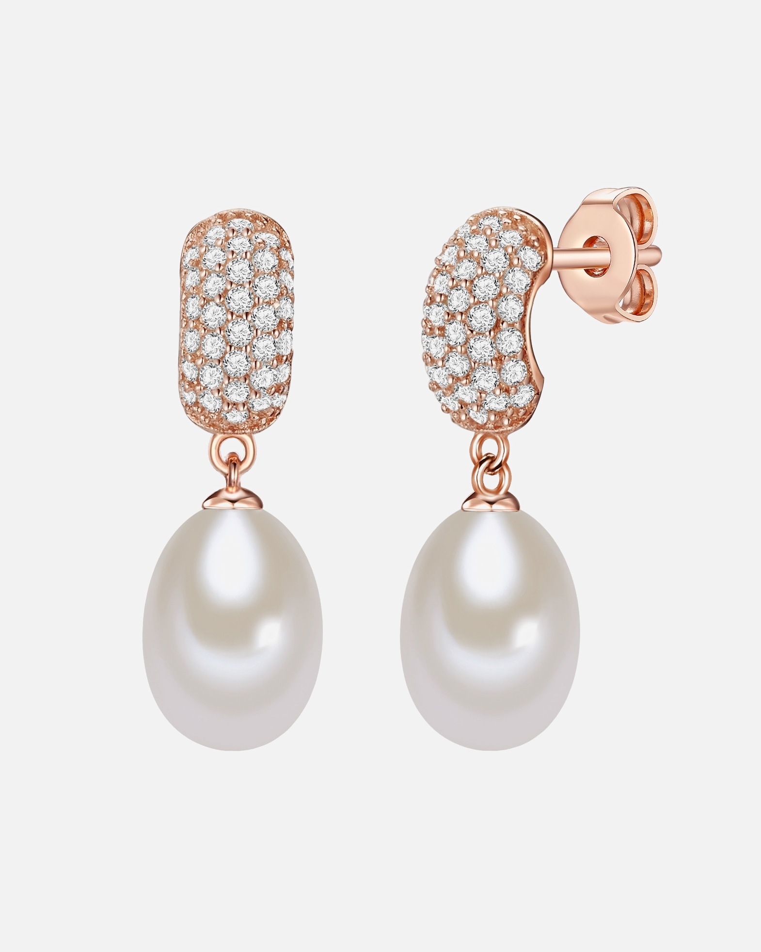 Boucle d'oreilles for FemmePuce d'oreille en perle Argent sterling Oxyde de zirconium (CZ) Perle de culture d'eau douce en Or rose22,0 mm