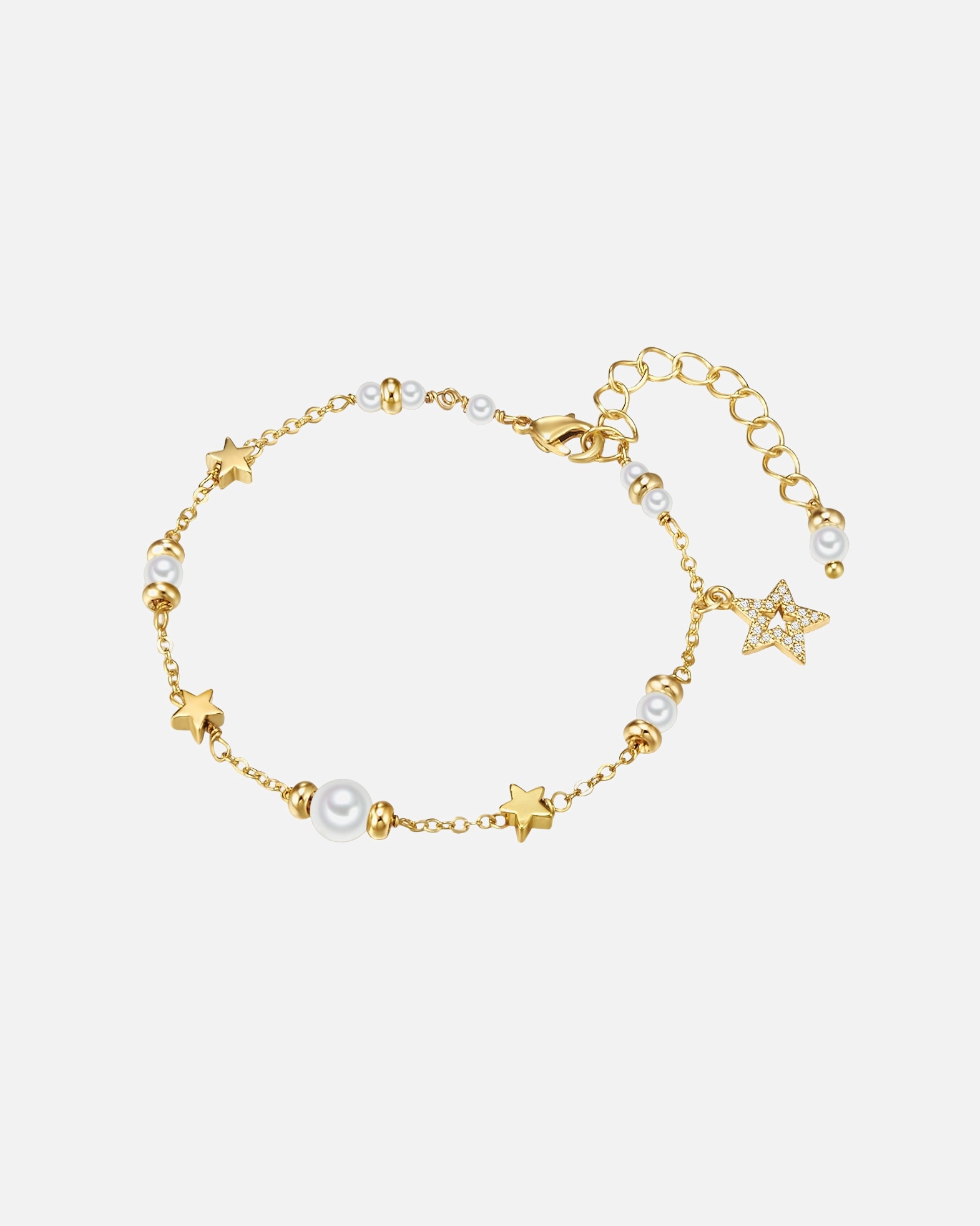 Bracelet for FemmeBracelet Étoilé Alliage de fer Perles organiques en Or jaune17,0 cm Basislänge + 5,0 cm Verlängerung