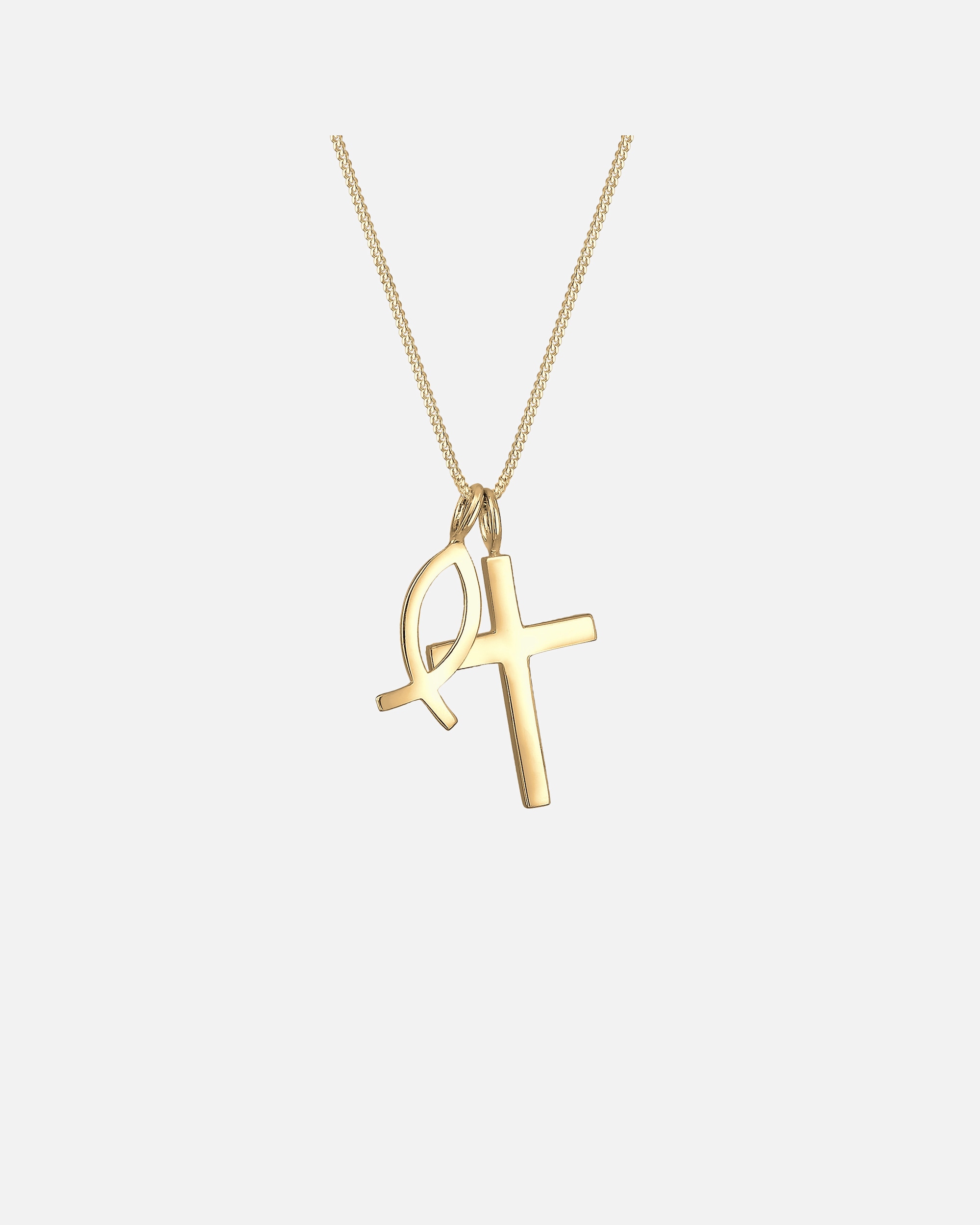 Halskette für Weiblich Elli Panzerkette Kreuz Fisch Symbol Religion 925er Silber 55