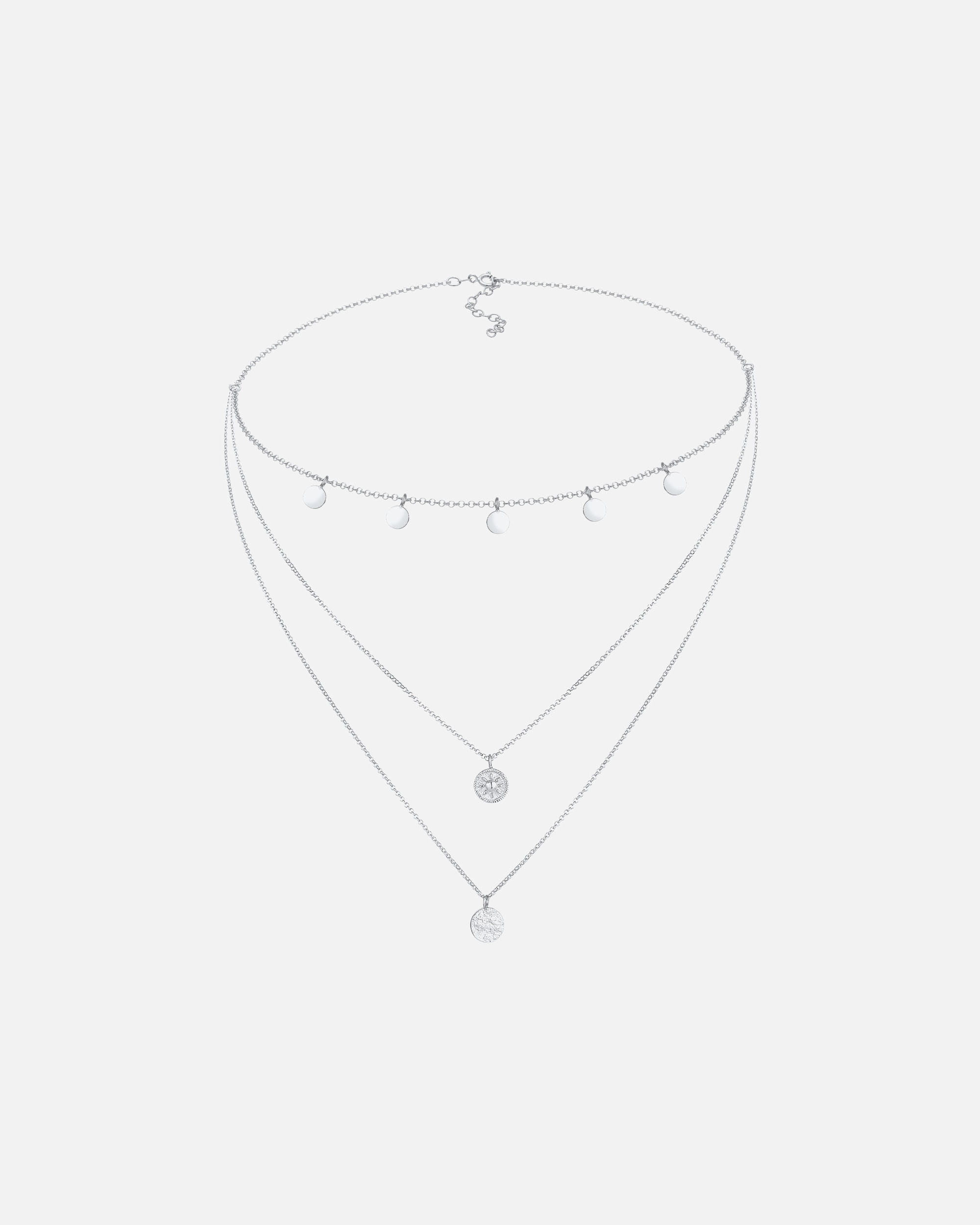 Halskette für Weiblich Elli Kreis Rund Coin Choker Layer Vintage 925 Silber silberfarben