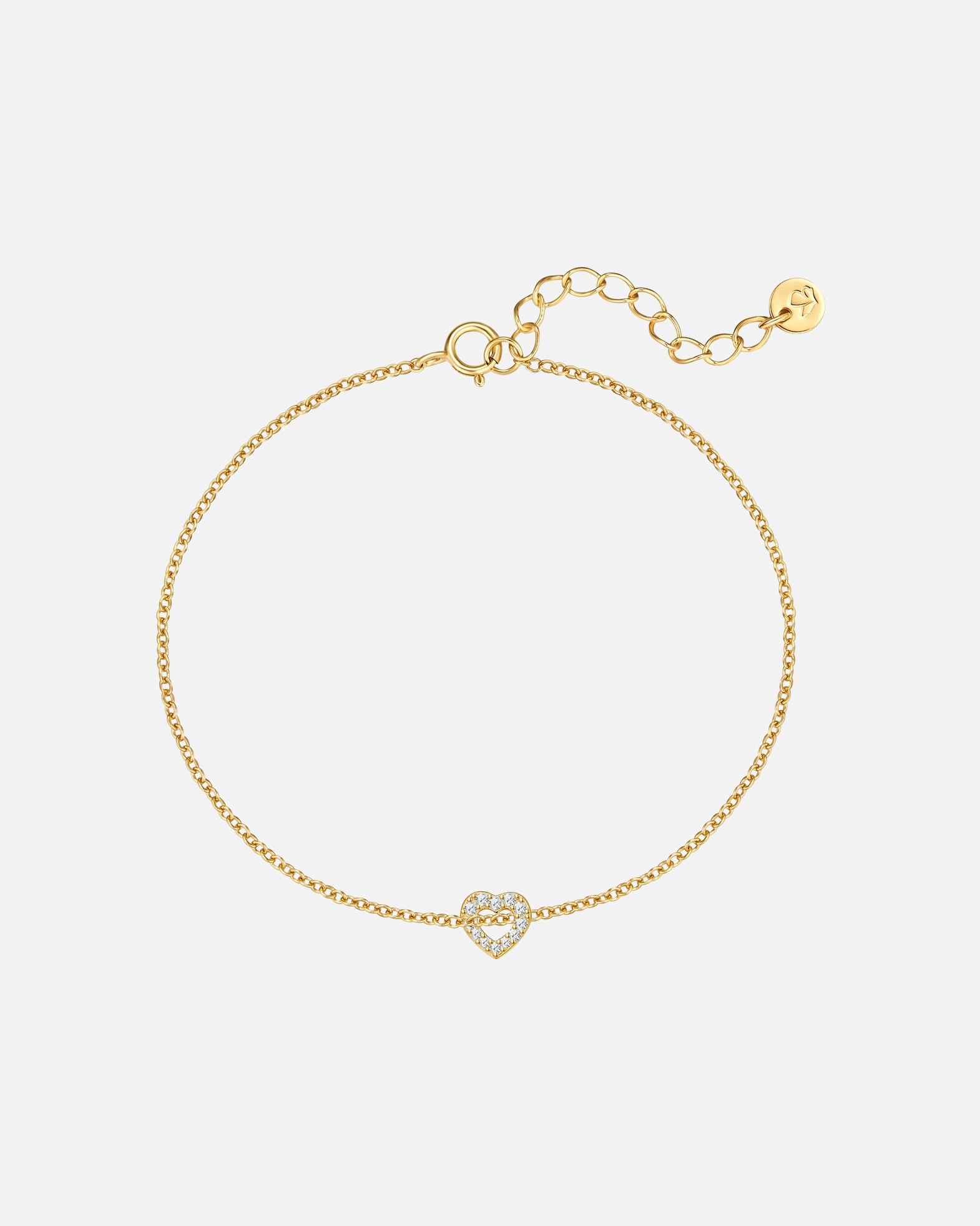 Armband für Weiblich Armband Herz aus Sterling Silber in gelbgold mit Zirkonia 17,0 cm Basislänge + 3,0 cm Verlängerung