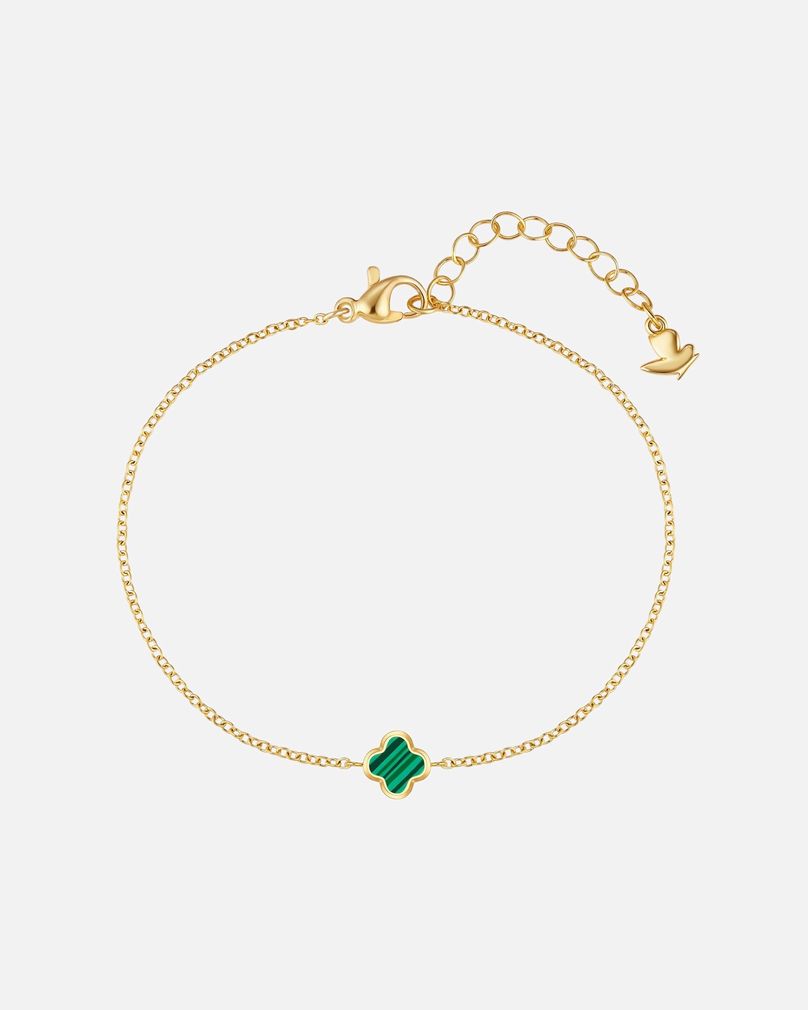 Bracelet for FemmeGlanzstücke MünchenBracelet trèfle en acier inoxydable en or jaune avec malachite (synth.)17,0 cm Basislänge + 3,0 cm Verlängerung
