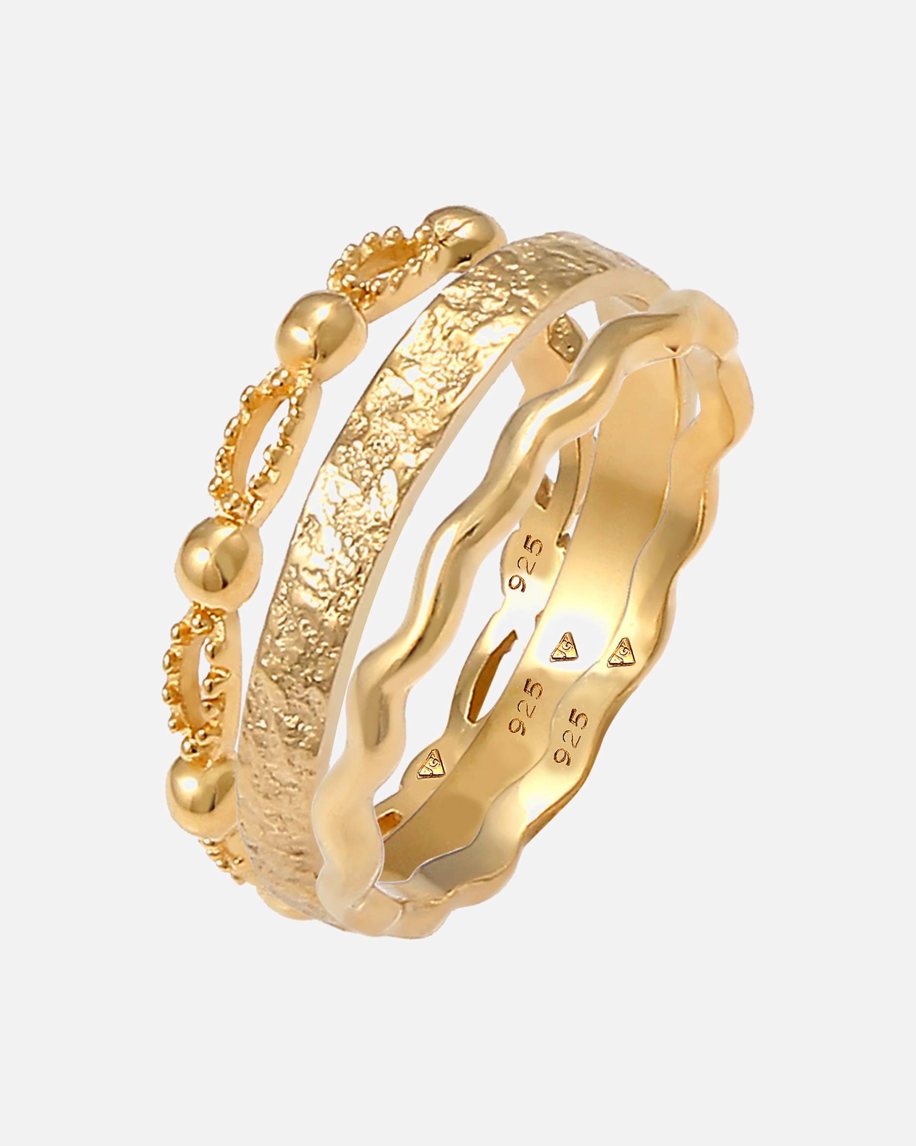 Ring für Weiblich Elli 3er Set Wellen Kugel Bandring Gehämmert 925 Silber 56