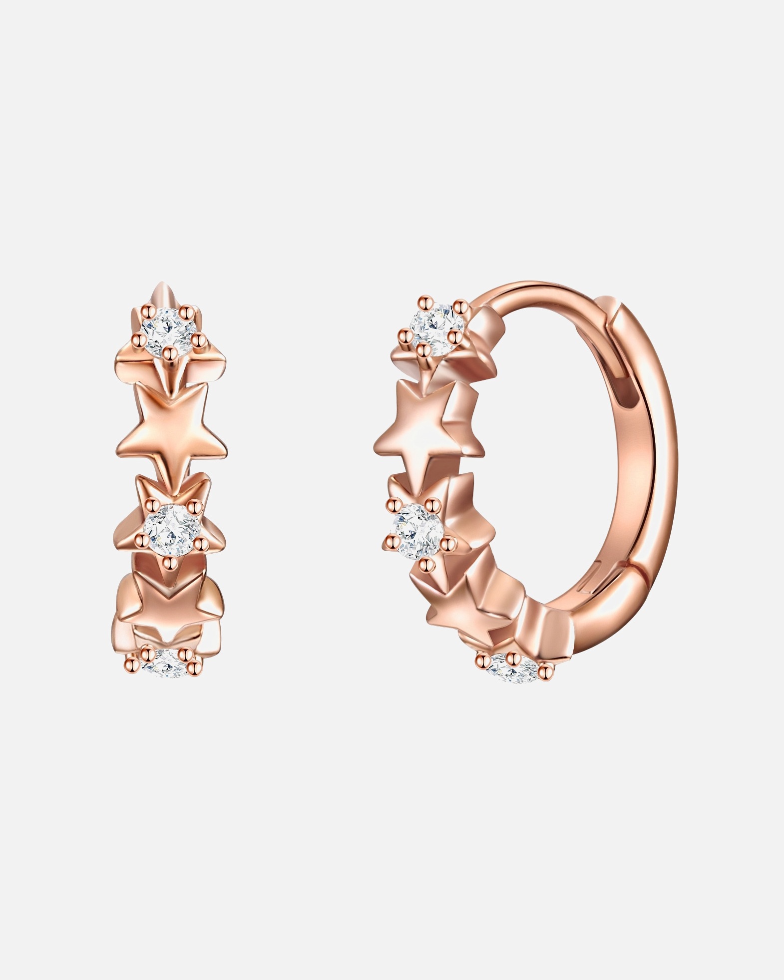 Boucle d'oreilles for FemmeCréoles en argent Étoiles Argent sterling Oxyde de zirconium (CZ) en Or rose11,4 mm