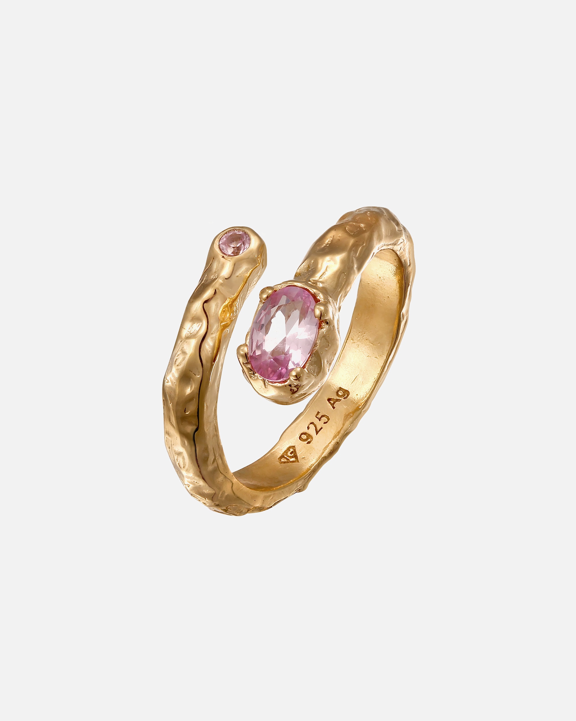 Ring für Weiblich Haze & Glory Default Brand Line Synthetischer Saphir Pink 925 Sterling Silber vergoldet 52