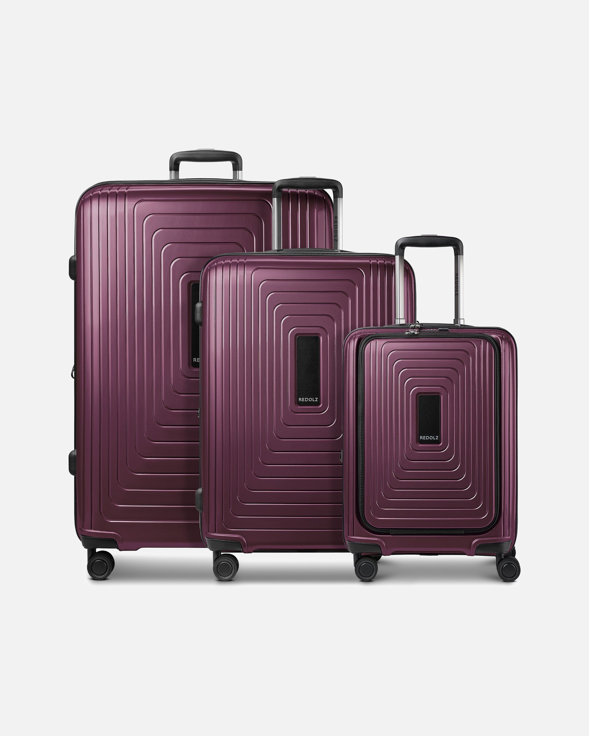 Koffer für Männlich Redolz Essentials 14 4 Rollen Kofferset 3-teilig mit Dehnfalte aubergine metallic