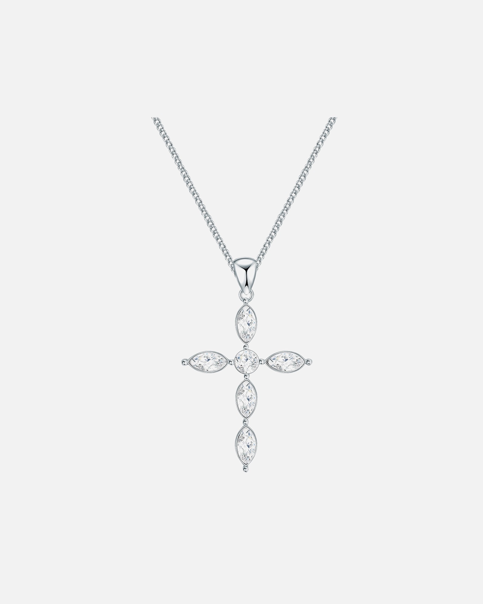 Halskette für Weiblich Halskette Kreuz Messing verziert mit Kristallen von Swarovski® in Silber 41,0 cm Basiskette + 7,5 cm Verlängerung