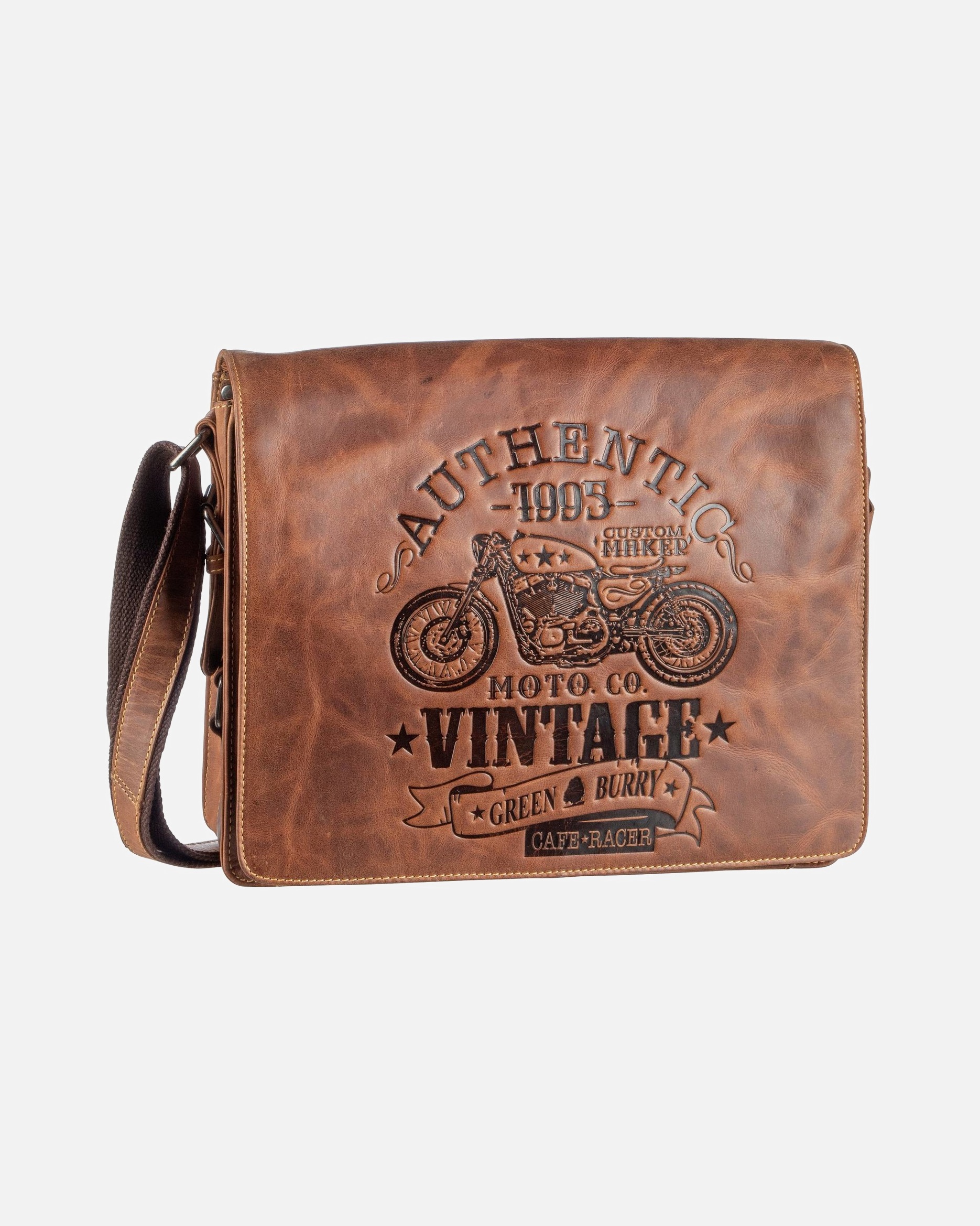 Umhängetasche für Männlich Greenburry Cafe-Racer Messenger braun