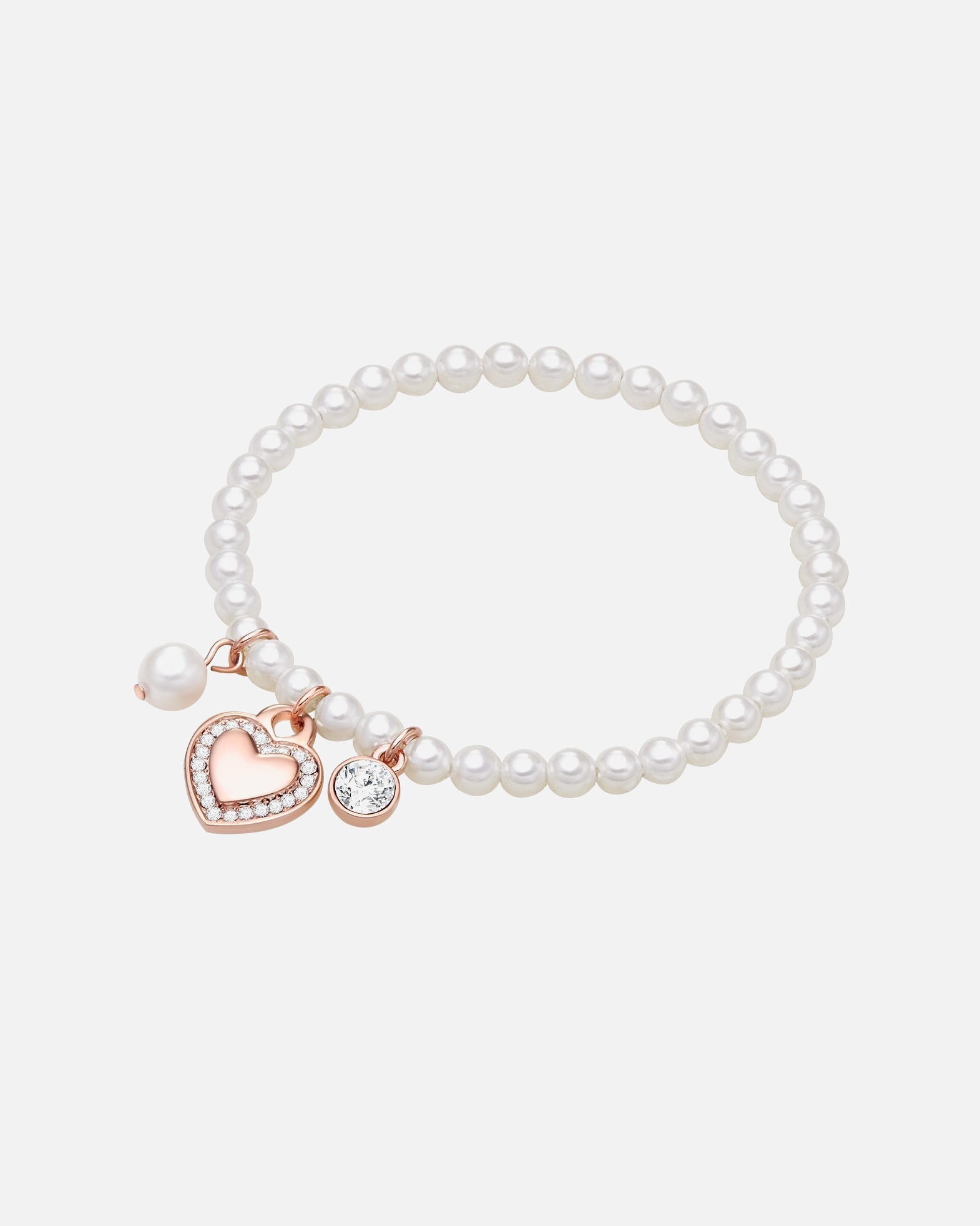Bracelet for FemmeBracelet Coeur Alliage de fer Crystal Perles organiques en Or rose18,0 cm