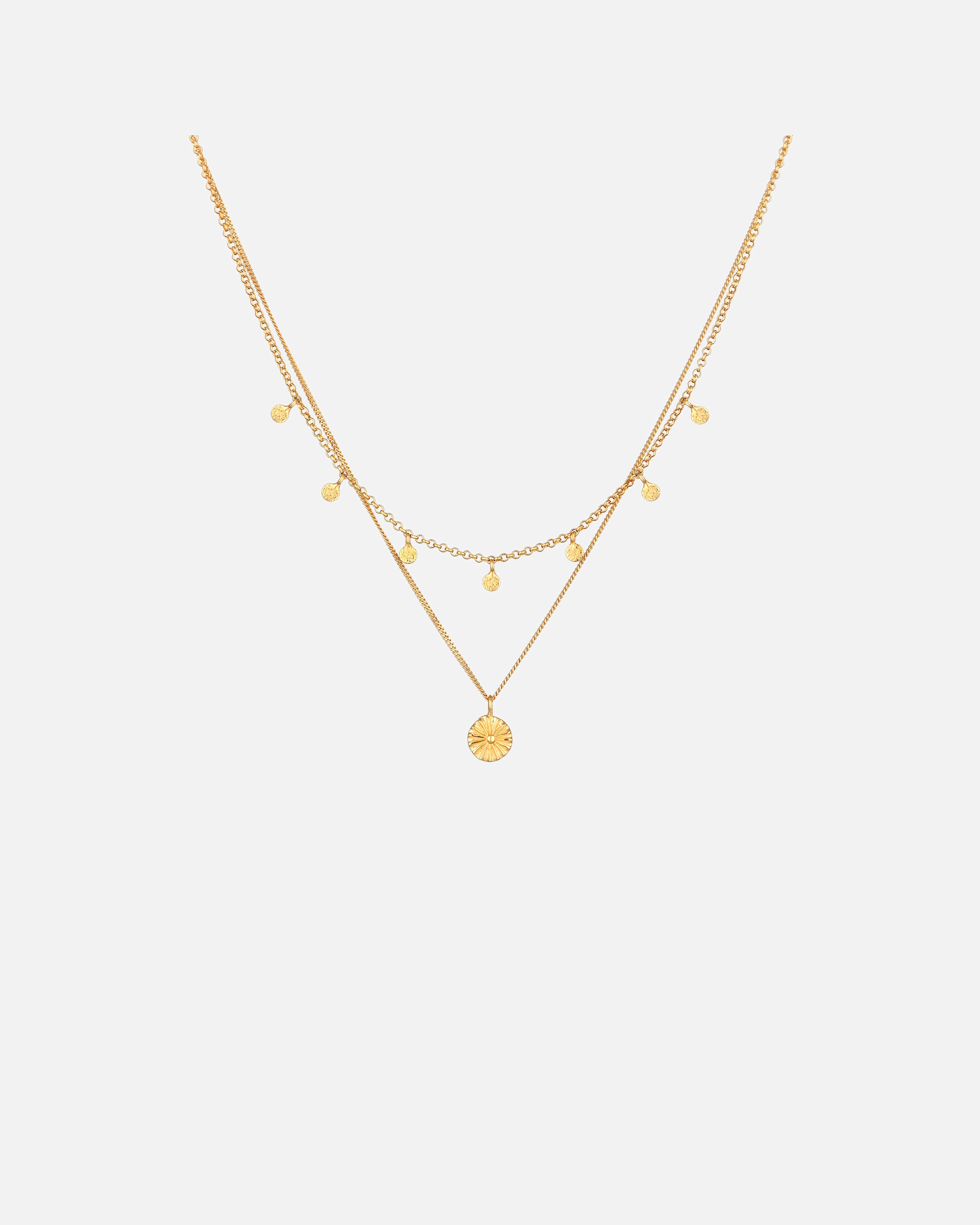 Halskette für Weiblich Elli Layer Plättchen Disc Sonne 925 Silber goldfarben