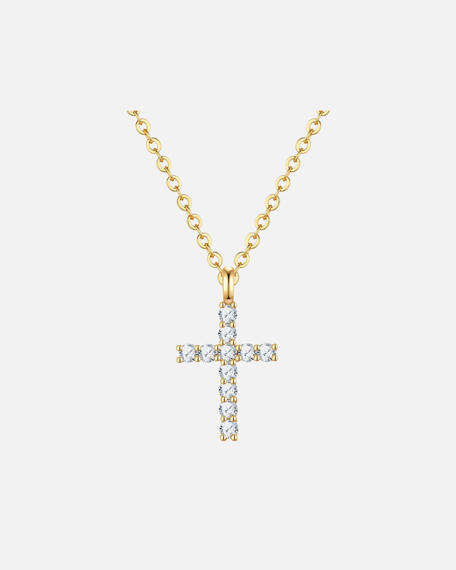 Halskette für Weiblich Halskette Kreuz aus Messing in gelbgold mit Zirkonia 40,0 cm Basislänge + 7,0 cm Verlängerung