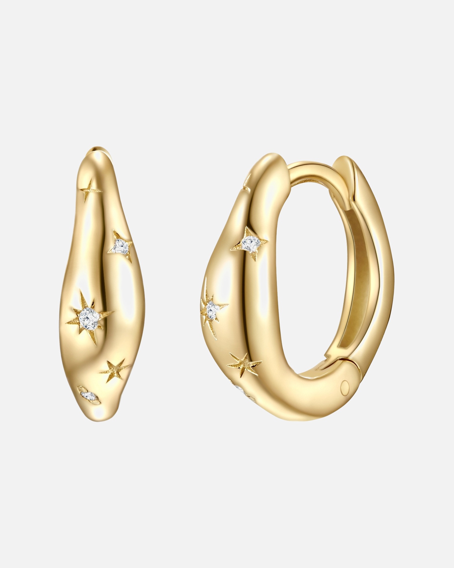 Créoles for FemmeCréoles en argent Étoilé Argent sterling Oxyde de zirconium (CZ) en Or jaune14,0 mm