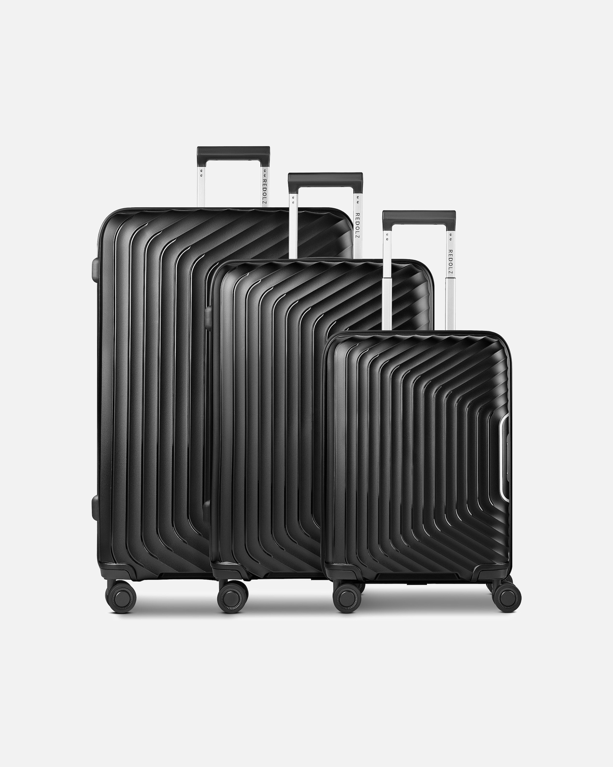 Koffer für Männlich Redolz Essentials 01 4 Rollen Kofferset 3-teilig mit Dehnfalte black metallic