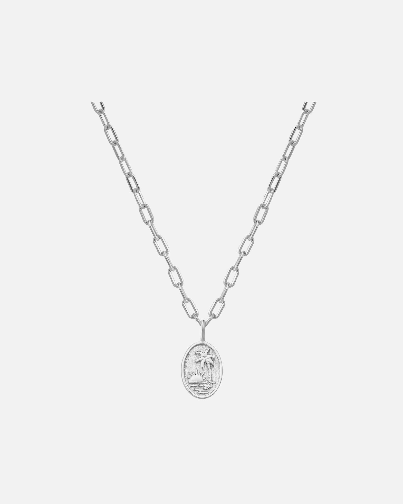 Halskette für Weiblich Halskette Sonnenuntergang/Palme aus Sterling Silber in silber 40,0 cm Basiskette + 5,0 cm Verlängerung