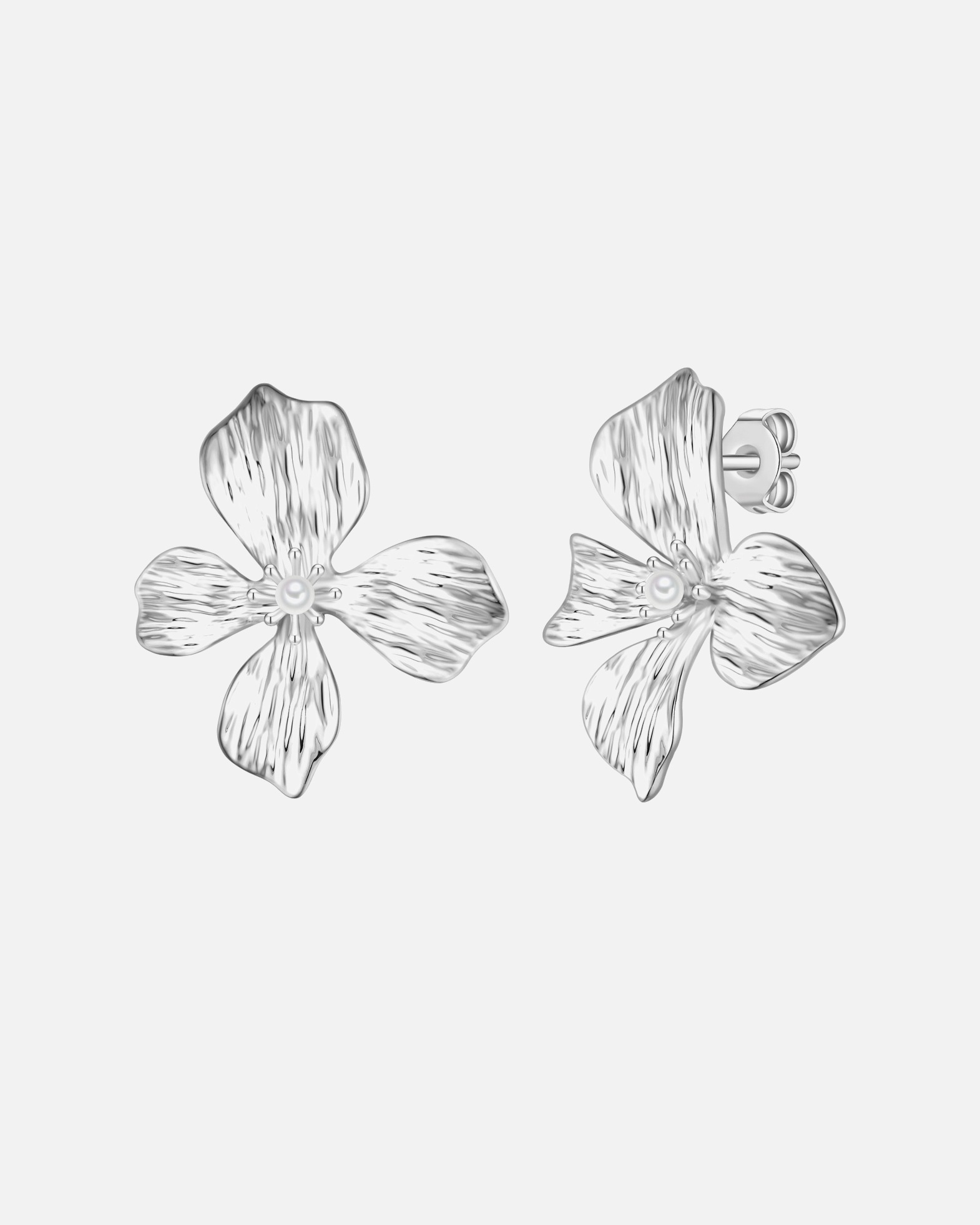 Ohrringe für Weiblich Ohrstecker Blume aus Metall-Legierung in silber mit Perle (synth.) 30,5 mm