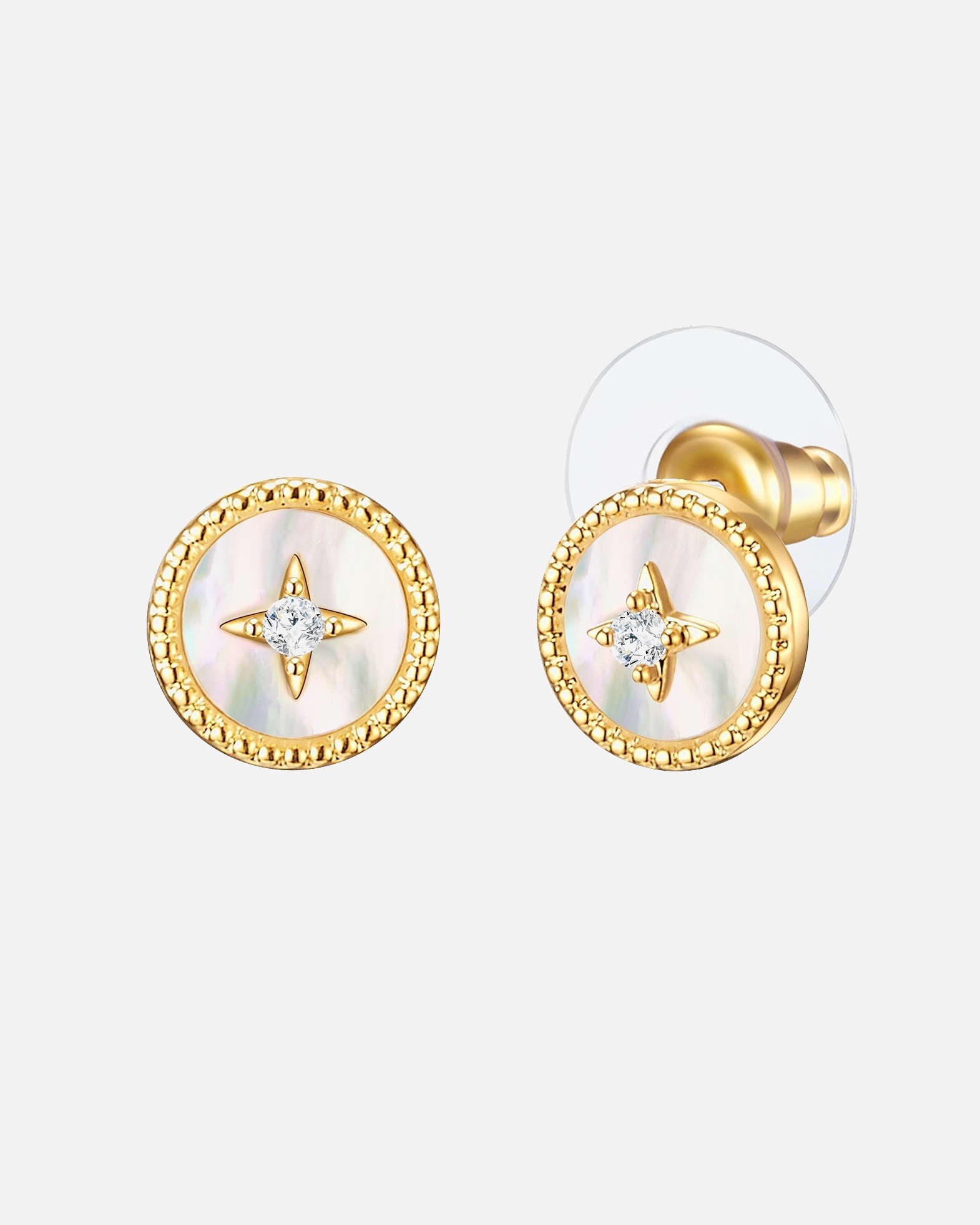 Boucle d'oreilles for FemmePuces d'oreille tendance Métal Nacre en Or jaune10,4 mm